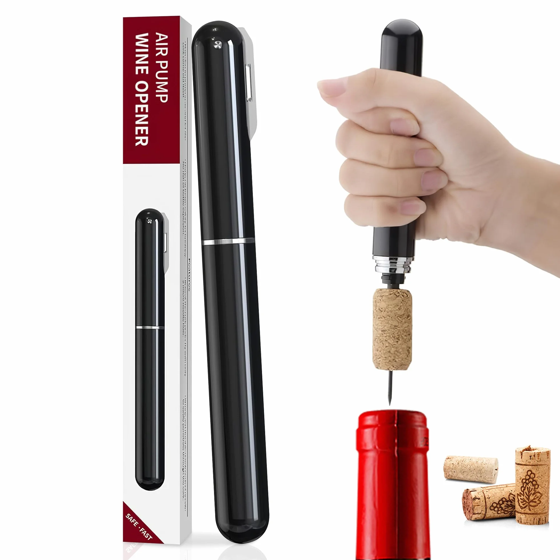 2-in-1 Luftdruck Weinöffner mit Folienschneider, Wein Luftpumpe Flaschenöffner, Tragbar Manueller Korkenzieher Wein, Geschenk für Weinliebhaber, Partys, Hochzeiten, Camping