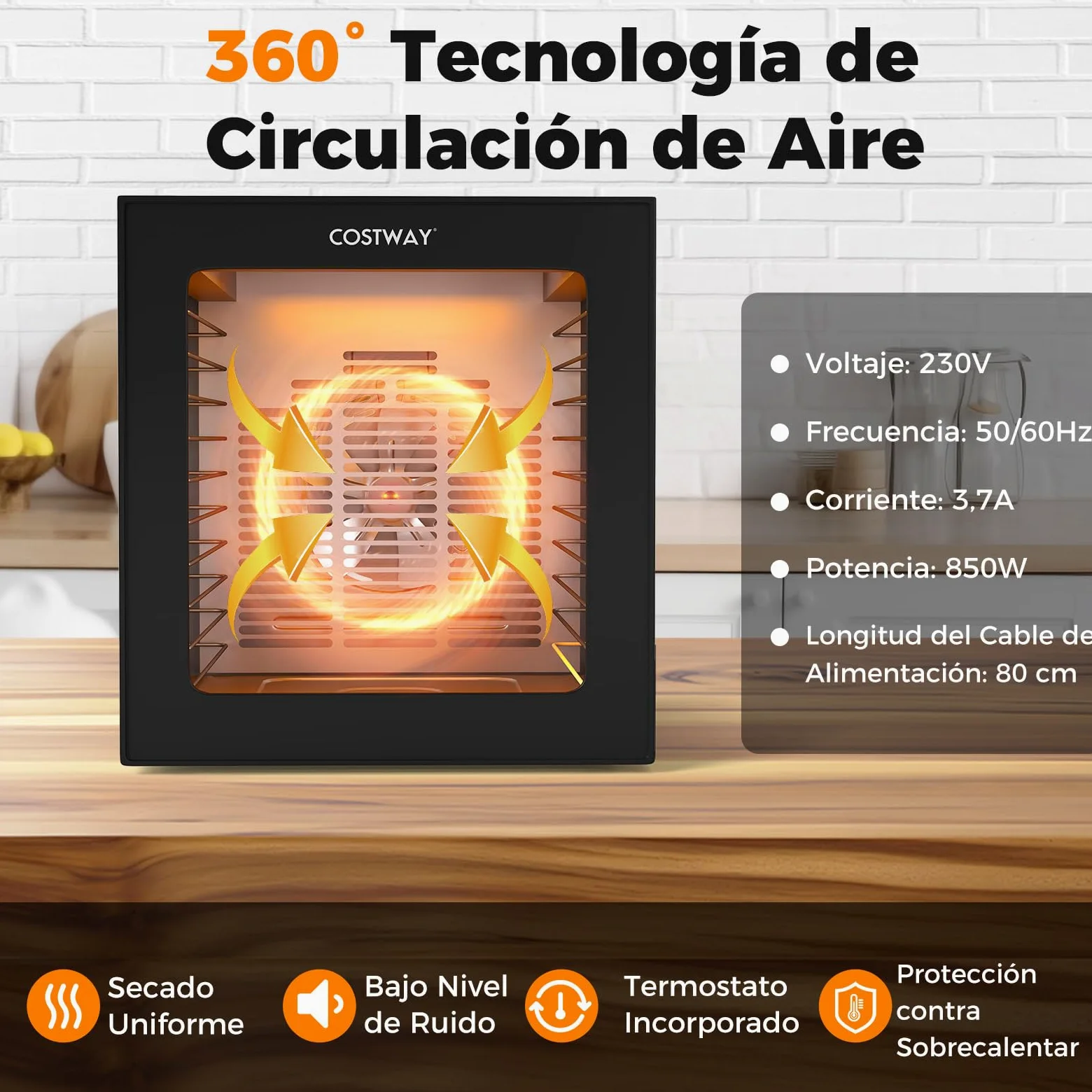 COSTWAY Deshidratador de Alimentos, Secador con 10 Bandejas de Acero Inoxidable, 10 Programas, Temporizador de 48H y Temperatura de 30-75℃, Máquina Deshidratadora para Carne, Frutas