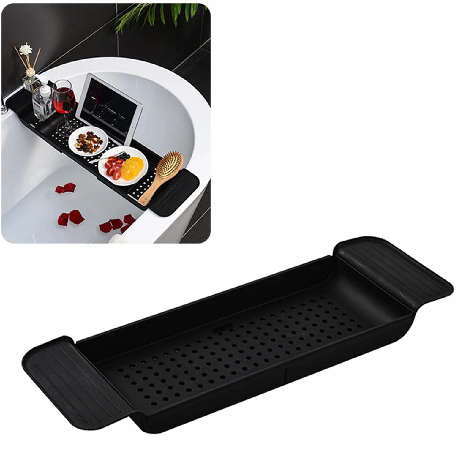 Bandeja para Bañera, Mesa para Bañera con Carrito de Baño Colocación Estable para Baño (Negro)