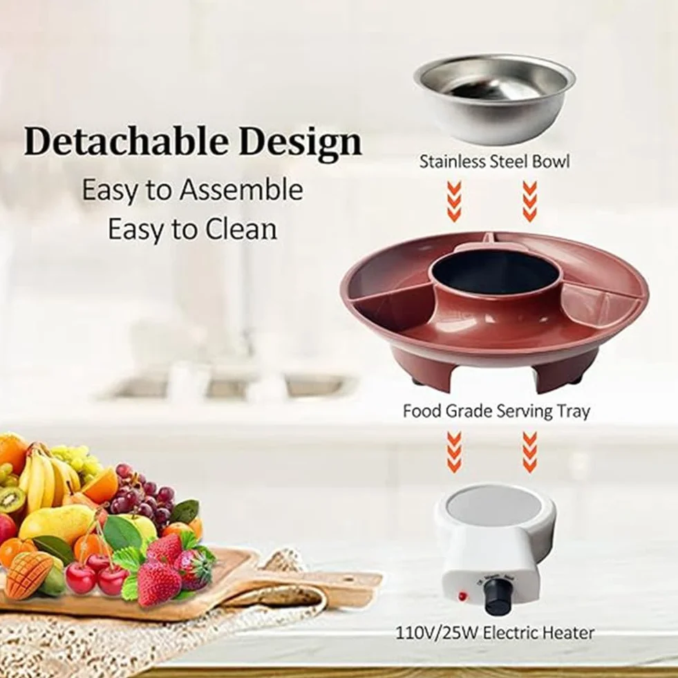 Juego de Ollas para Fondue, MáQuina EléCtrica para Hacer Fondue de Chocolate con 4 Tenedores, Kit de MáQuina para Fundir Queso, Control de Temperatura. Enchufe Europeo