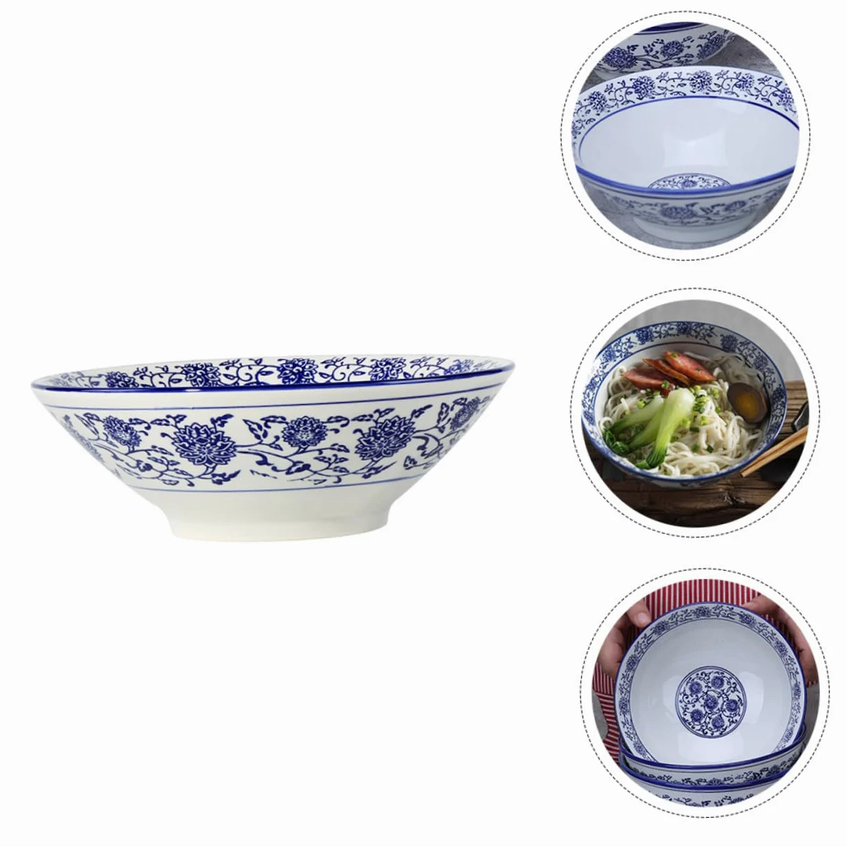 Cuenco Cerámico Esmaltado con Diseño Azul y para Servir Sopa Ramen y Ensaladas Restaurantes y Hogar Resistente y Decorativo para Diario