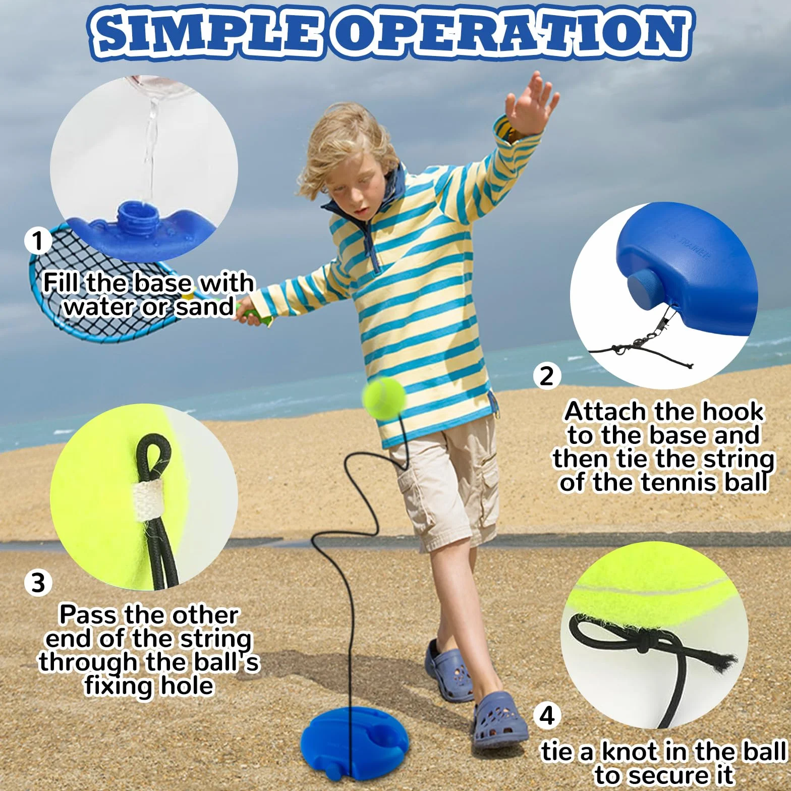 Entrenador de Tenis – Set de Entrenador Tenis con 2 Pelotas de Tenis Rebound, Cómodo Entrenador de Tenis para Autoaprendizaje de Adultos, Niños y Principiantes