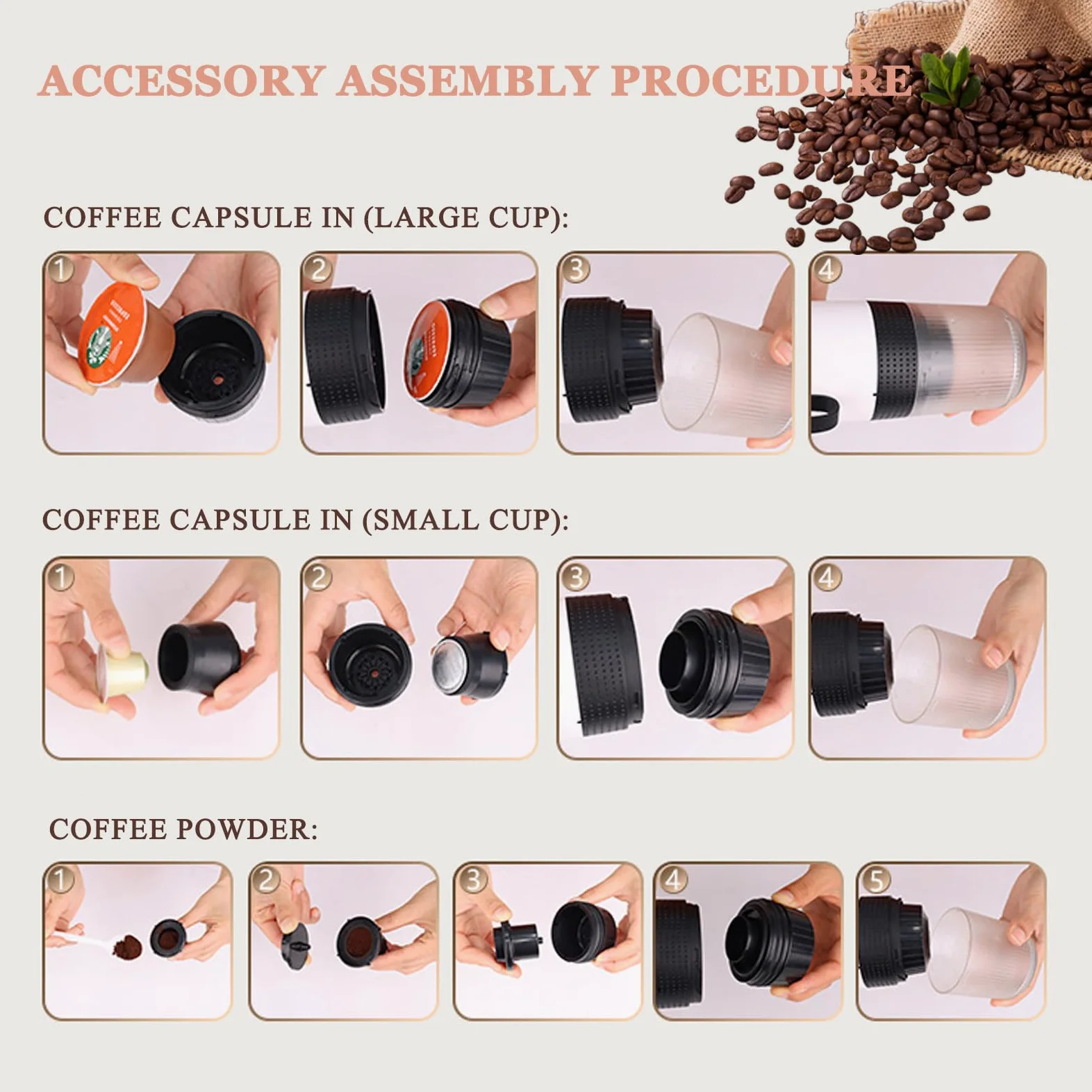 KHEALING Máquinas de café portátiles, cafeteras de cápsulas, máquinas de café de viaje, máquinas de espresso, máquinas de café de coche para café molido y taza de café de cápsulas (blanco)