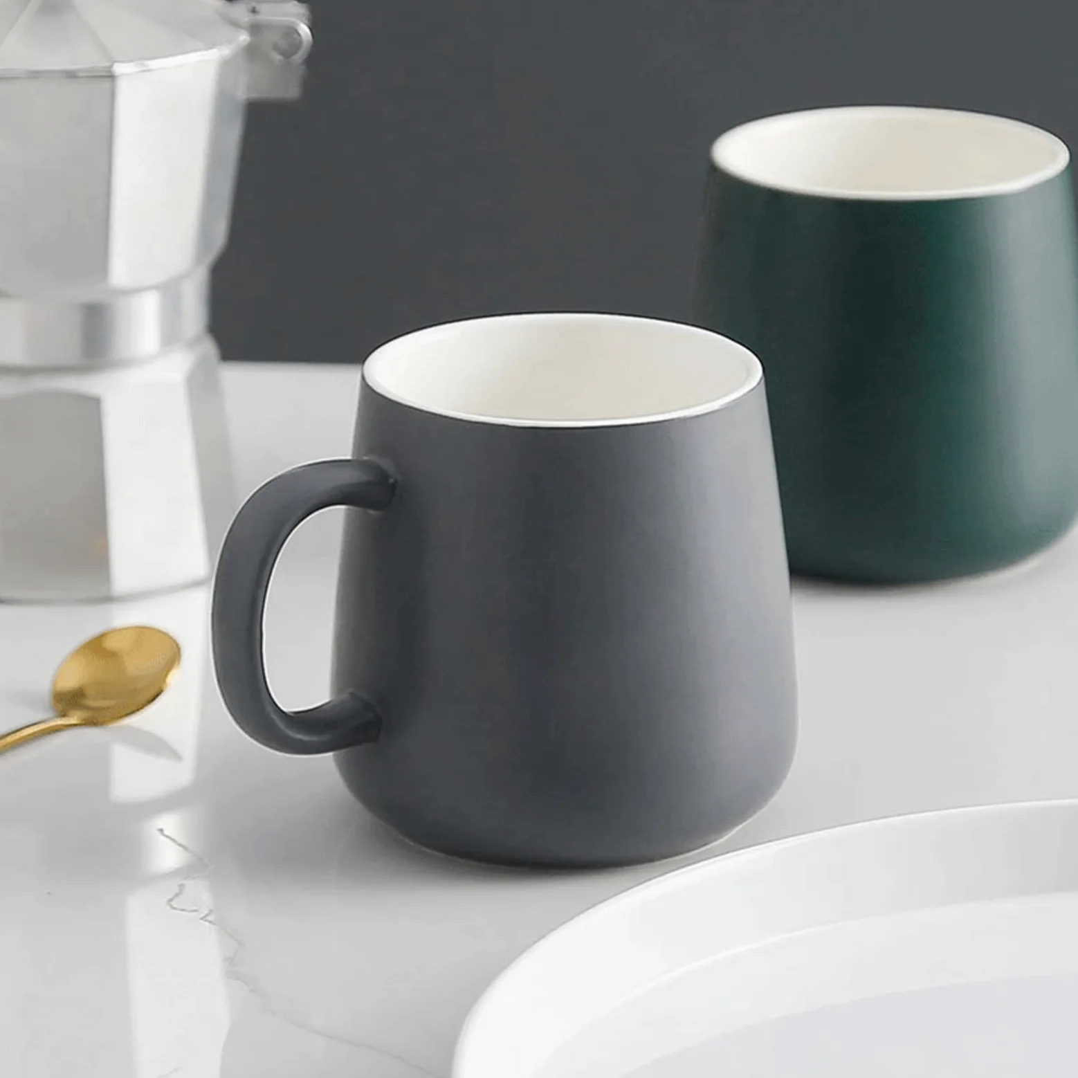 Estilo moderno 380 ml Taza de café de cerámica simple taza de leche para el hogar desayuno oficina taza (verde)