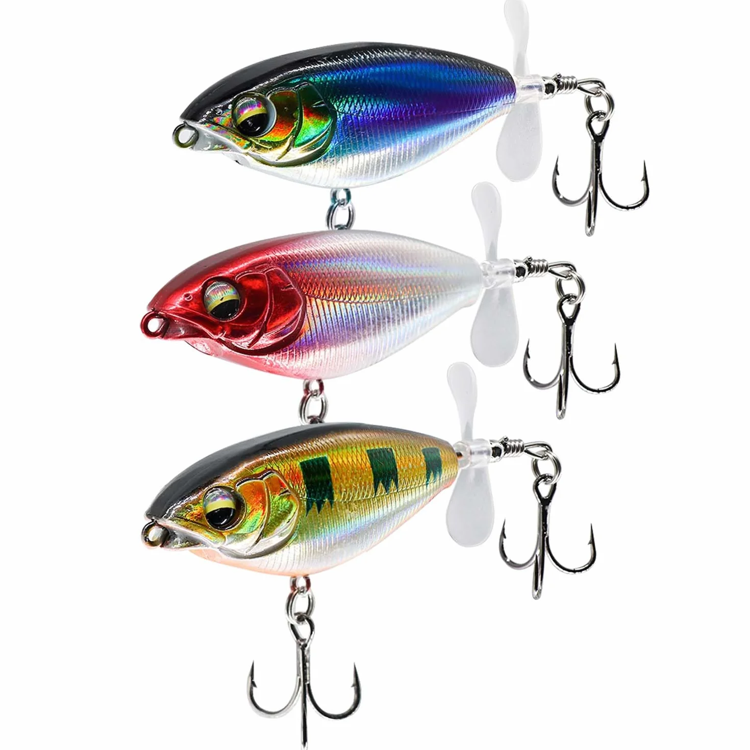 Whopper Plopper, Topwater Señuelos, Señuelo Flotante para Lubina con Cola de Hélice, para Agua Dulce o Salada.