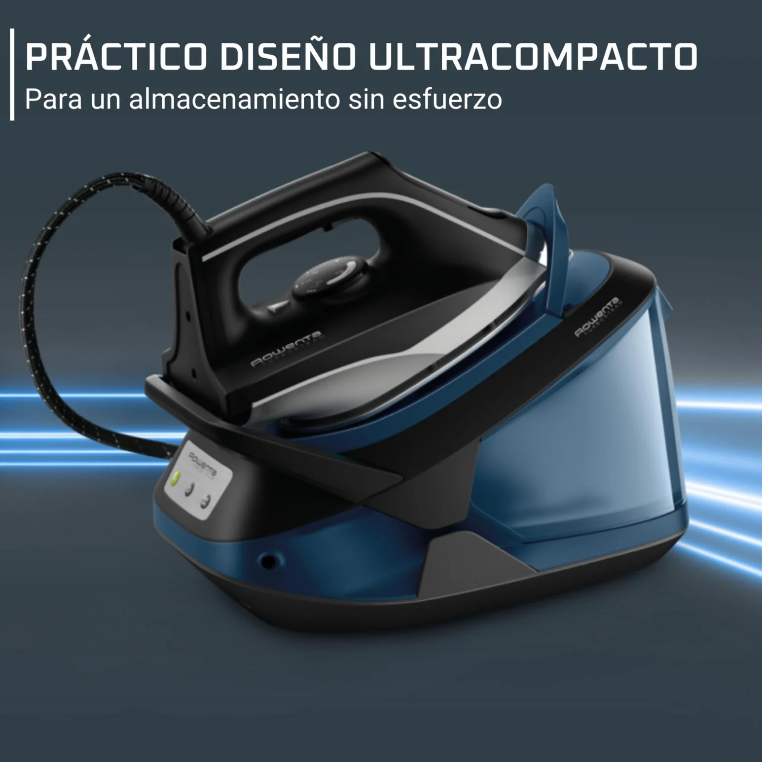 Rowenta Turbosteam VR8322 Centro de planchado 6.5bares, golpe vapor 370g/m, suela MiscroSteam 400, bloqueo para transportar con una mano, sistema antical, modo Eco, depósito agua 1.7L,Negro