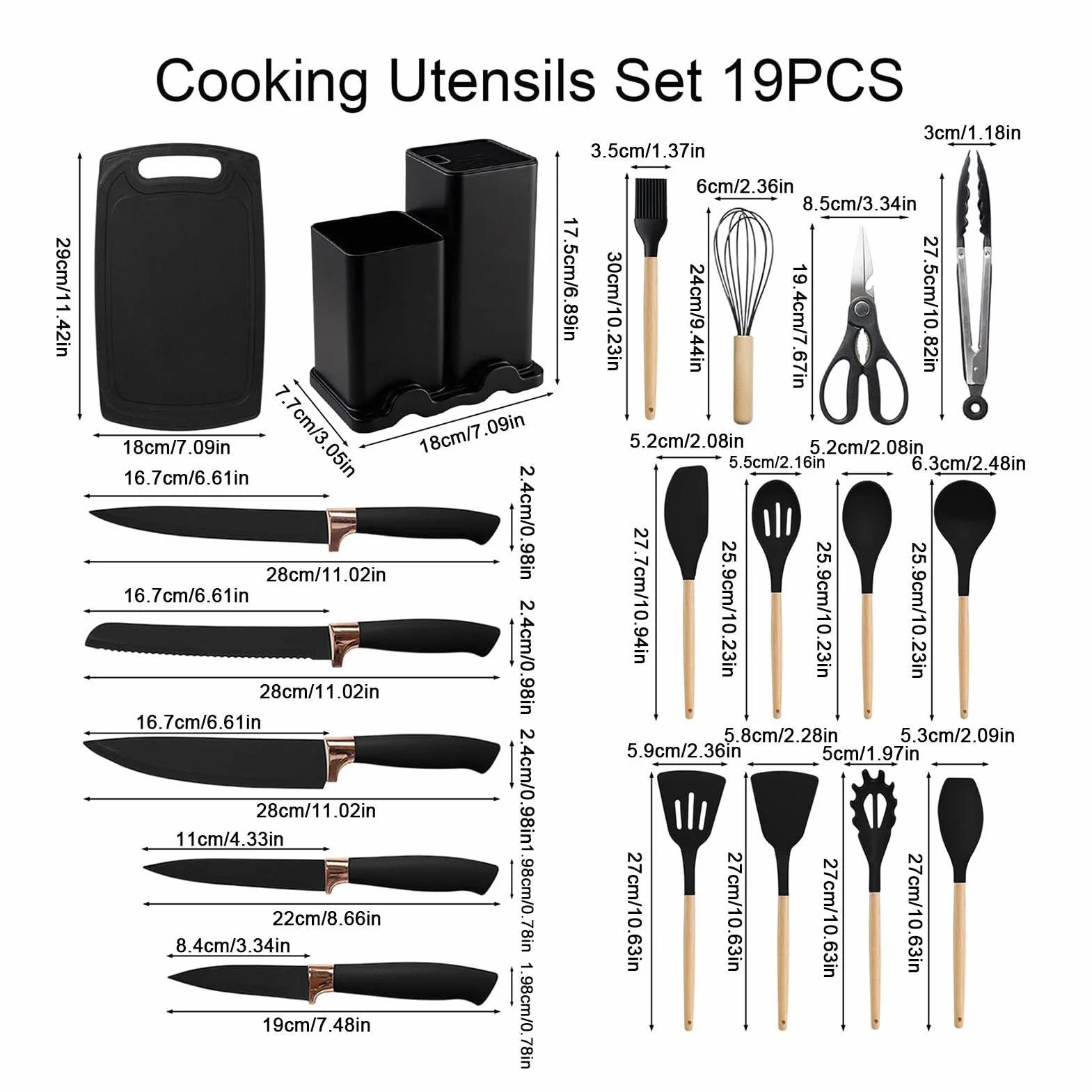Juego De Utensilios De Cocina Kit 19 Piezas En Silicona Antiadherente | Juego De Cocina Con Utensilios Para Interior Casa Mostrador Encimera Apartamento Familia Doméstico