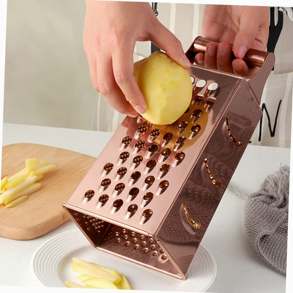 Rallador de Verduras y Corte Estable de Acero Inoxidable con 4 Lados Mango Ergonómico para Cocina Segura y Práctica