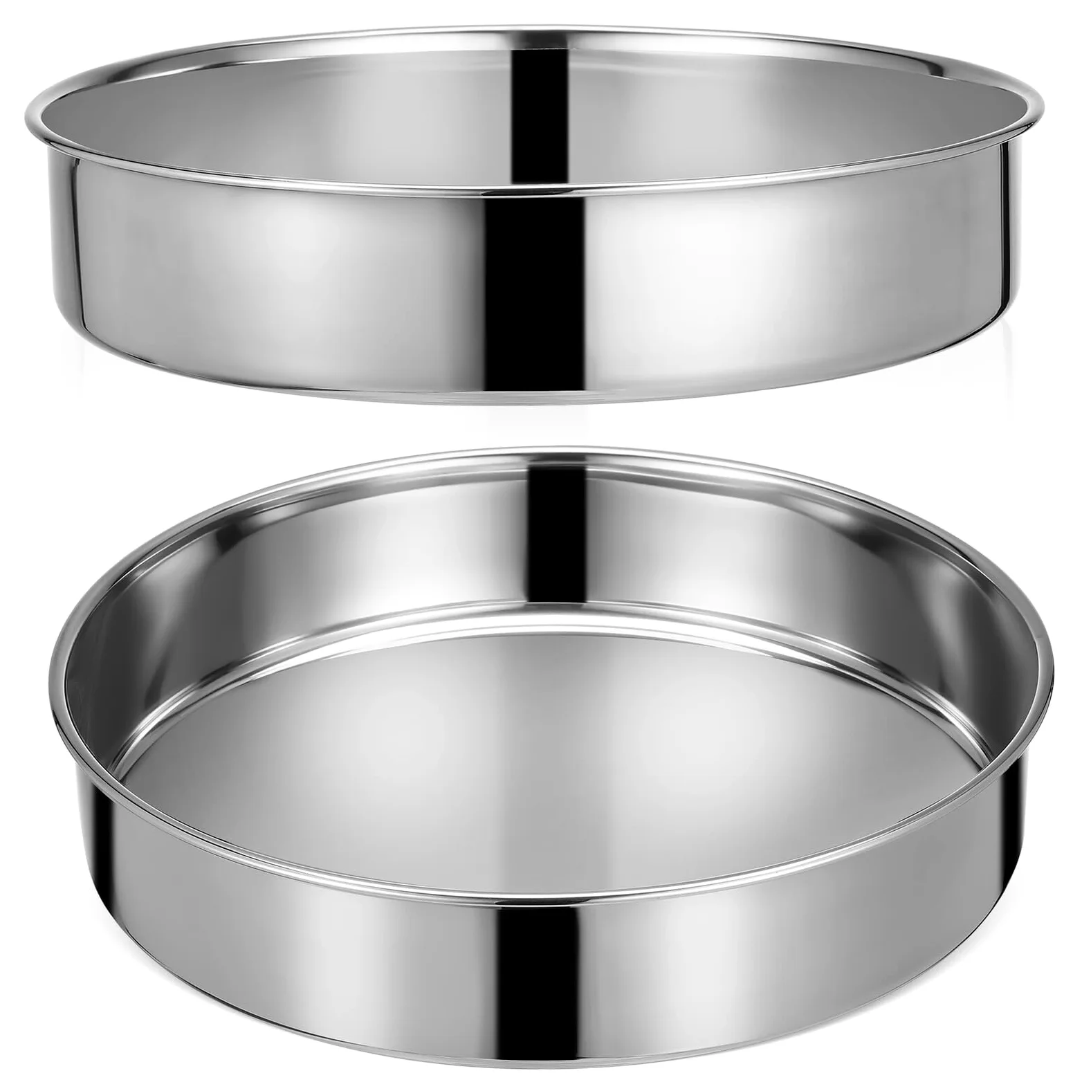 Hemobllo Moldes Redondos para Pasteles 2 Unidades Acero Inoxidable 24 CM sin Borde Aptos para Hornear y Cocinar al Vapor Base Plana para Distribución Uniforme del Calor