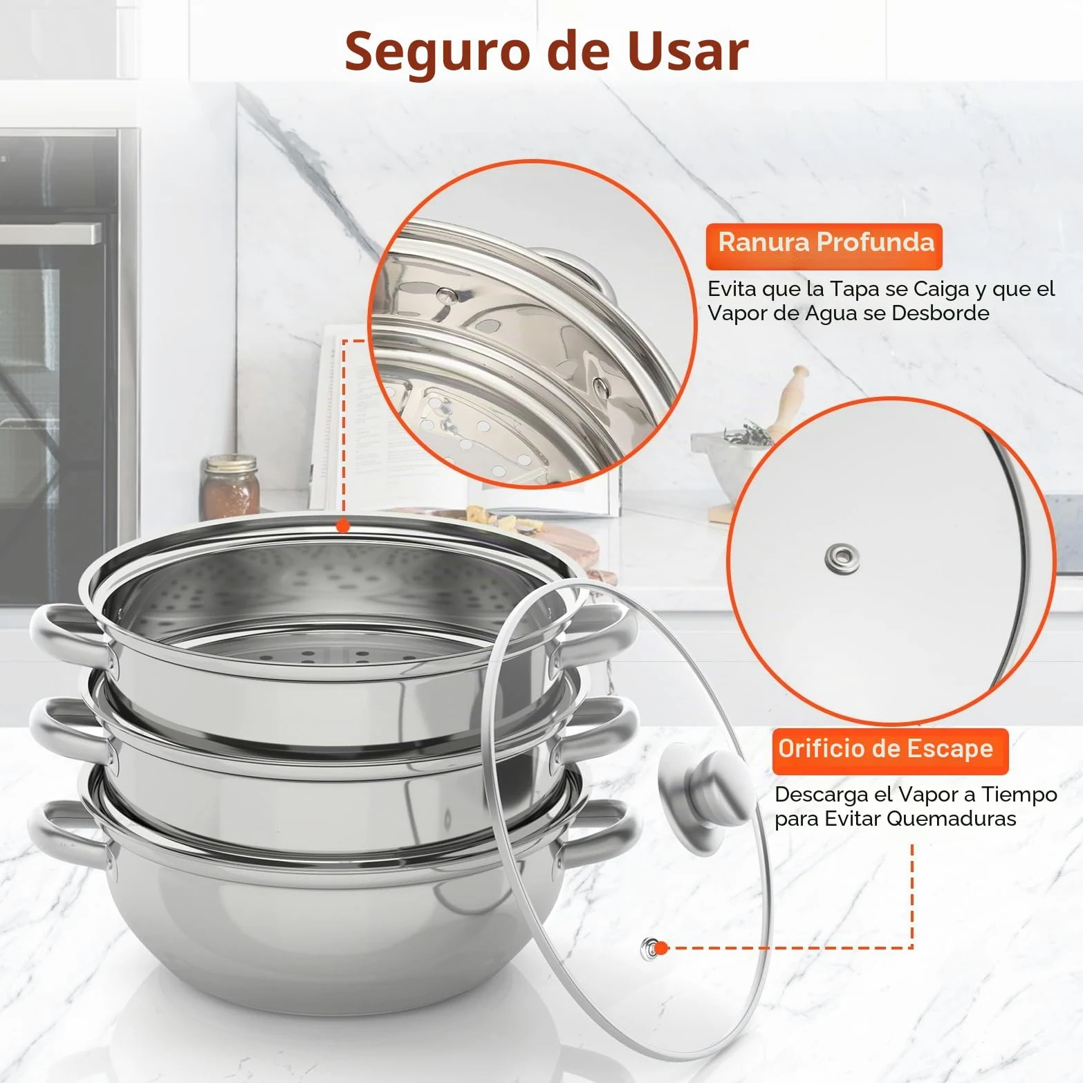 MINRS Olla de vapor de 3 capas, Vaporera para Olla, con tapa de cristal, 28 cm, acero inoxidable, multifunción, para cocinas de inducción, estufas eléctricas de cerámica, hornos eléctricos o de gas