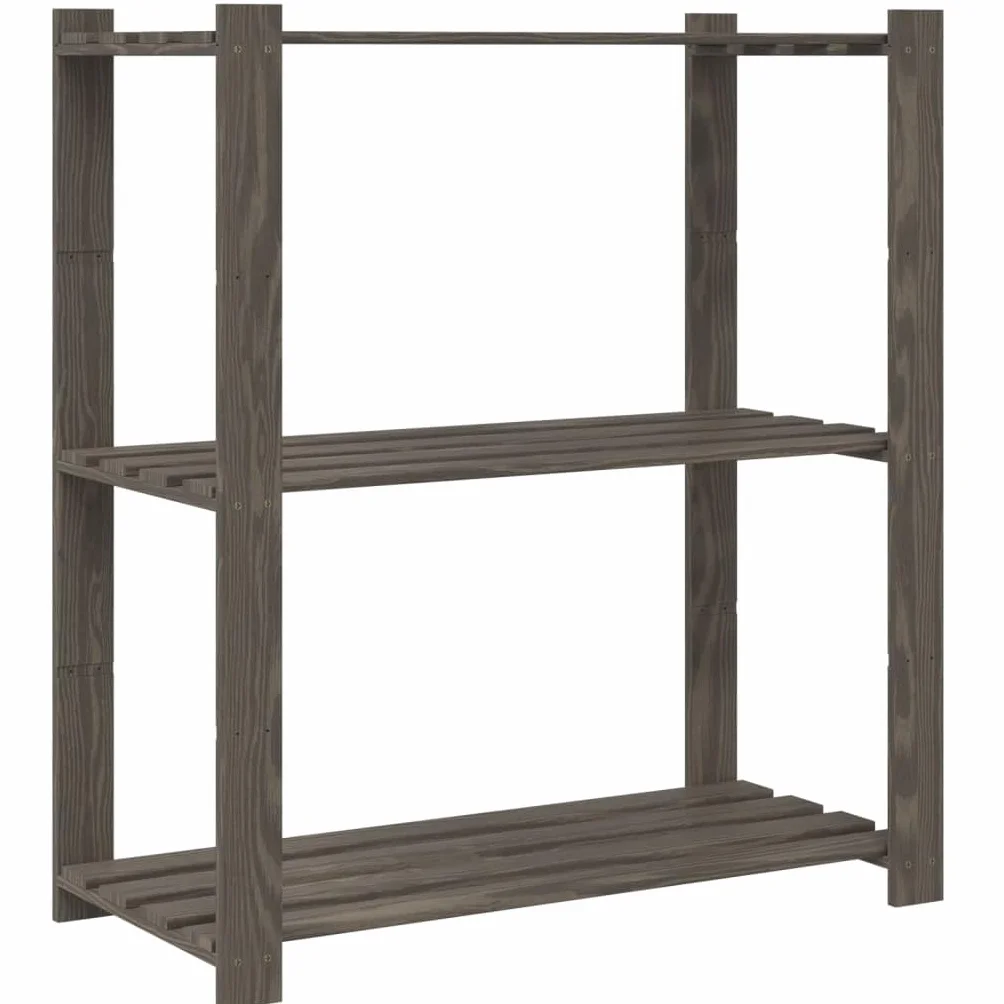 Estantería de 3 Niveles Madera Maciza Pino Gris 80x38x90 cm, Estanterias Almacenaje, Estanterias Trastero, Estanterias para Garaje, Estantes para Herramientas, Estanteria Almacen - 373386