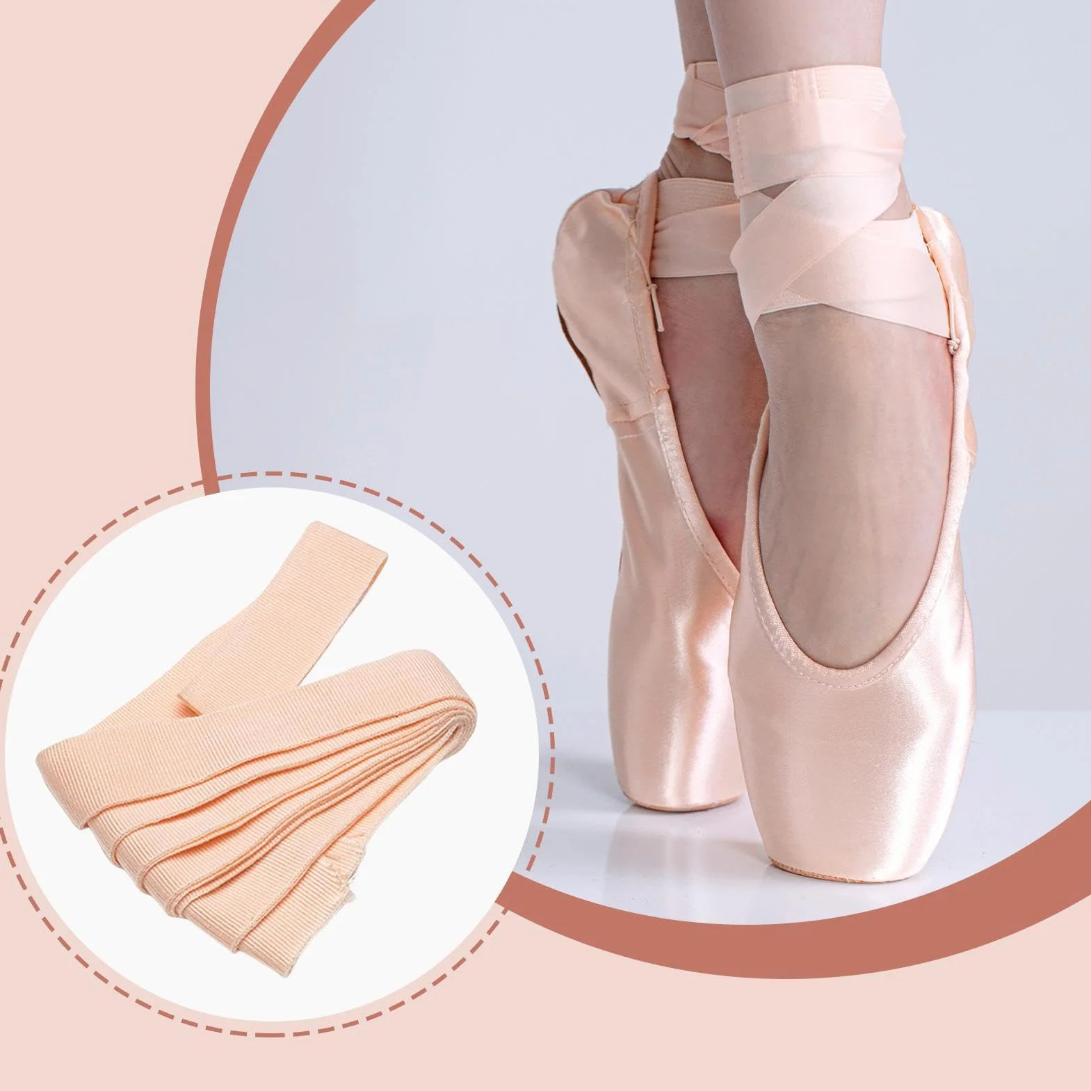 Cinta Elástica para Zapatillas de Punta - Accesorios de Ballet, Cinta de Satén Plana