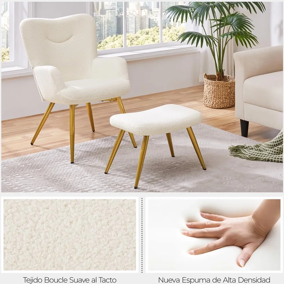 Yaheetech Sillón Ergonómico con Reposapiés Silla Relax Acolchado Respaldo Alto Plegable y Estructura en Metal Sólido Soporte 136 kg para Salón Dormitorio u Oficina en Color Marfil