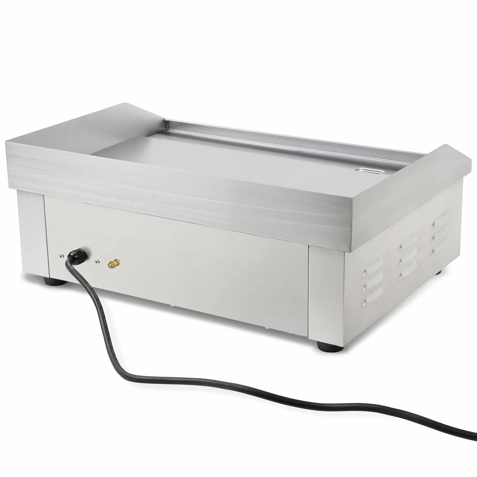 VERTES Plancha profesional de 3000 W en acero inoxidable, superficie de grill lisa de 55 x 35 cm, termostato, temperatura de 50-300 °C, protección contra salpicaduras y calor, bandeja recogegrasa