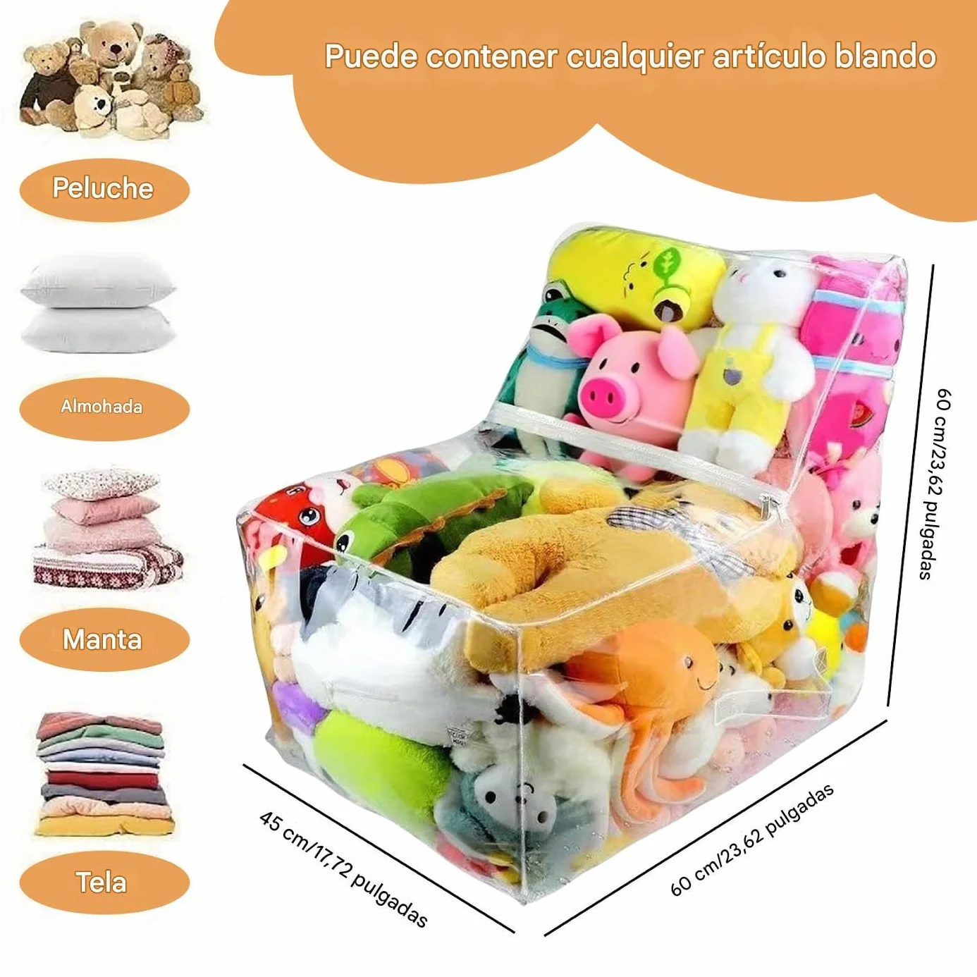 De Almohadón De Almacenamiento Para Peluches - Organizador Transparente De Juguetes De Peluche Con Forma De Sillón - Organizador Impermeable Para Juguetes En Sofá Suelo Cama Niños