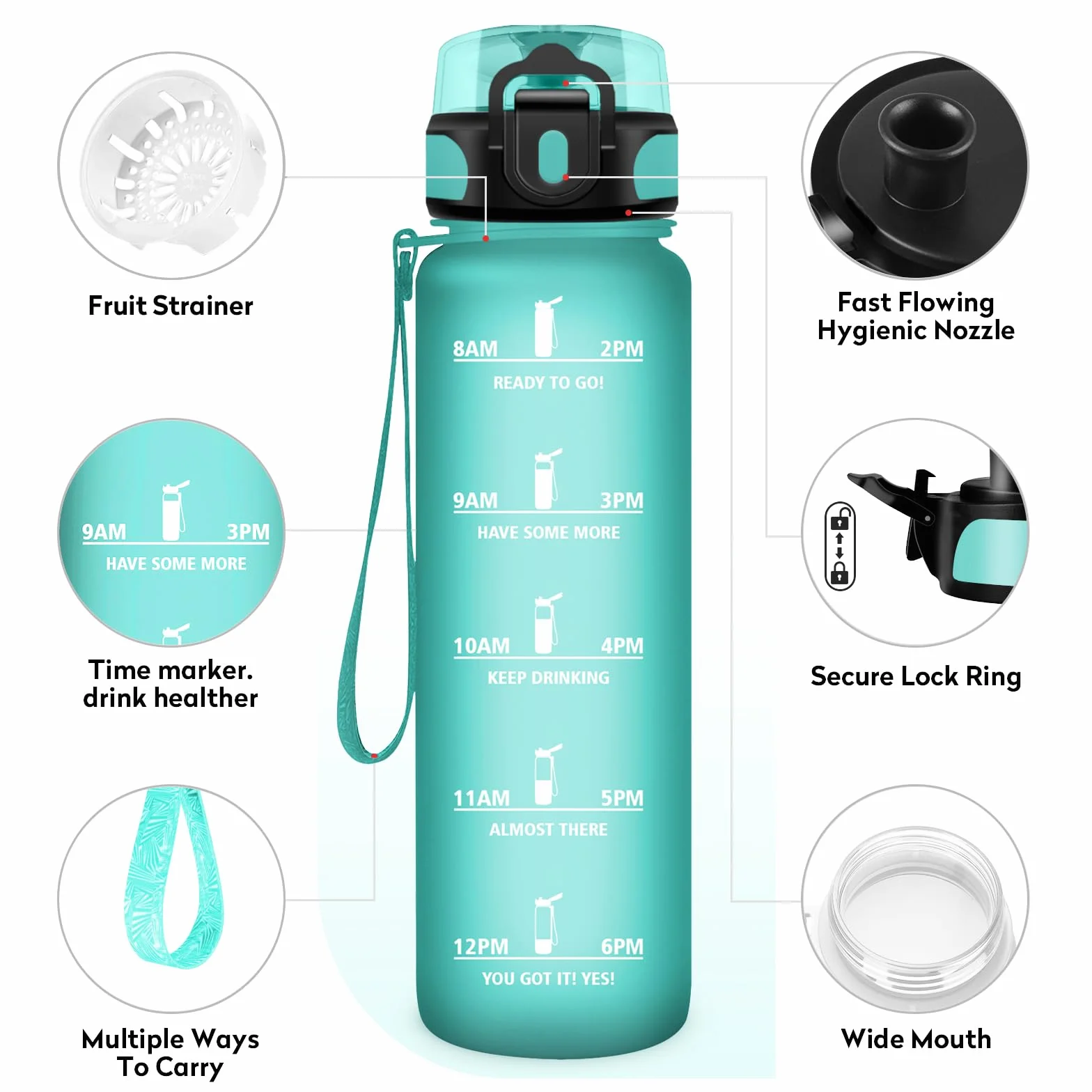 KollyKolla Botella Deportiva Cantimplora Niño 500ml, sin BPA, Prueba de Fugas, Reutilizable
