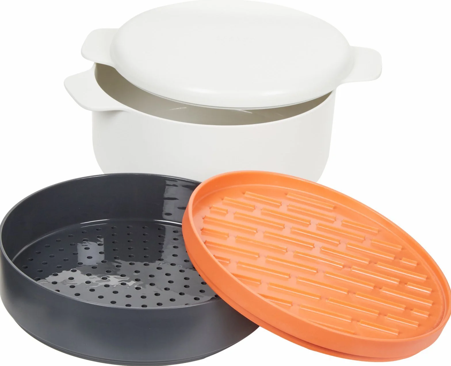 Joseph Joseph M-Cuisine Set de Cocina Apilable para Microondas de 4 Piezas, Olla de 2 Litros, Vaporera, Parrilla y Tapa