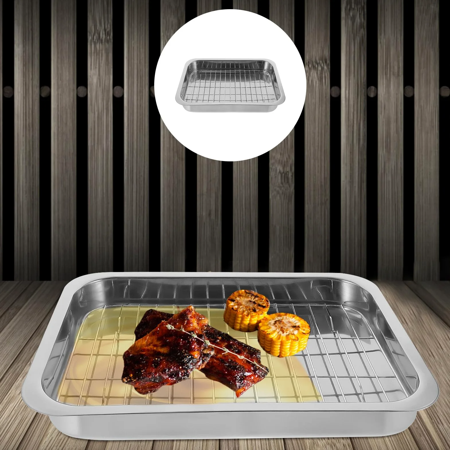 Hemobllo Juego de Bandejas para Horno de Cocina Rectangular 33X23X5 CM Bandeja y Rejilla de Acero Inoxidable Molde para Hornear Resistente y Apilable Utensilios Cocina para Postres y