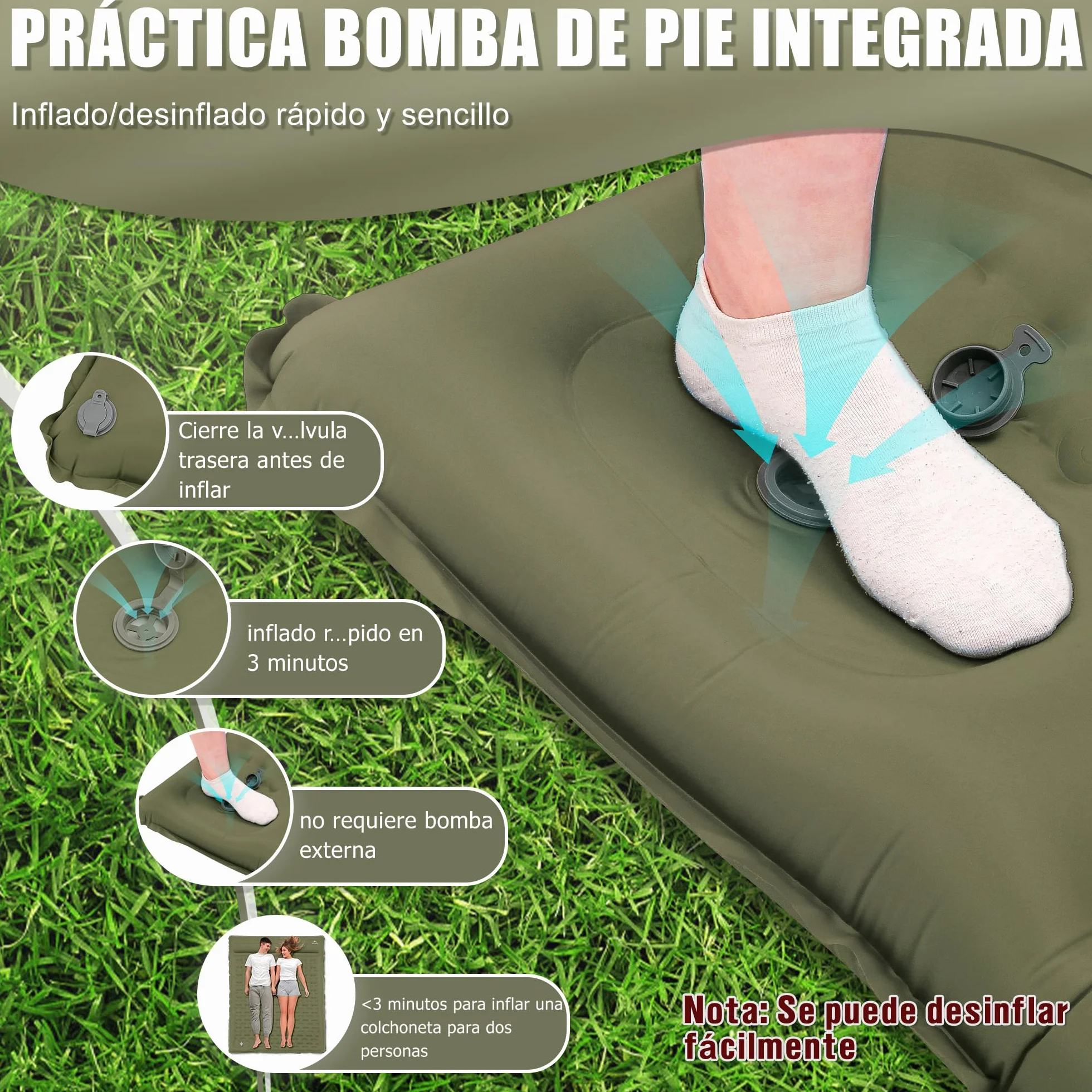 IEEILULU Colchón Camping 2 Personas 196x140cm Esterilla Ultraligero Impermeable Autoinflable