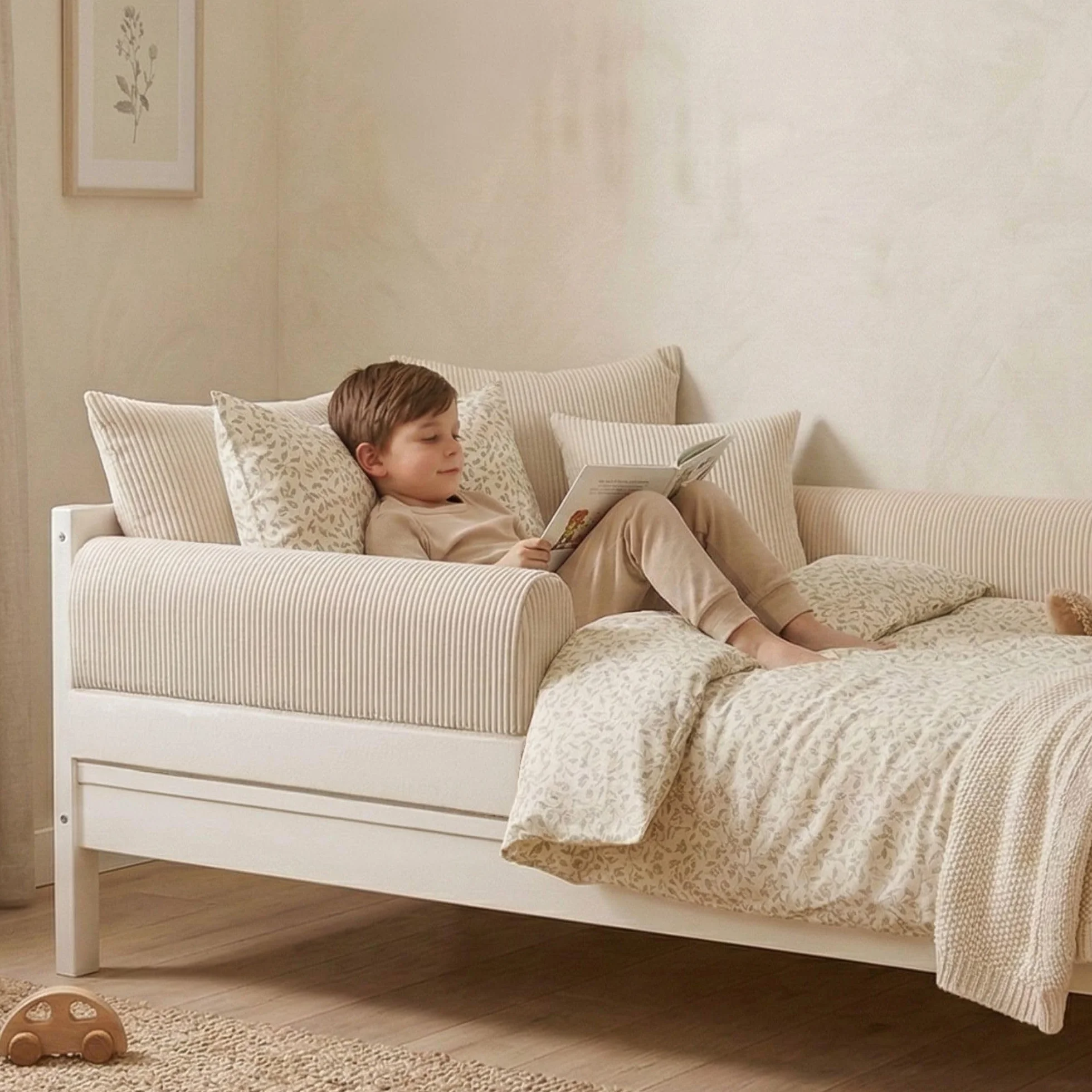 Totsy Baby Chichoneras Cuna Parachoques cunas Bebe 90 cm - Protector Anti caida y Golpe Espuma de Barrera Seguridad niños y niñas para Cama Protection de Valla y Borde Infantil Pana Oeko-Tex Beige B