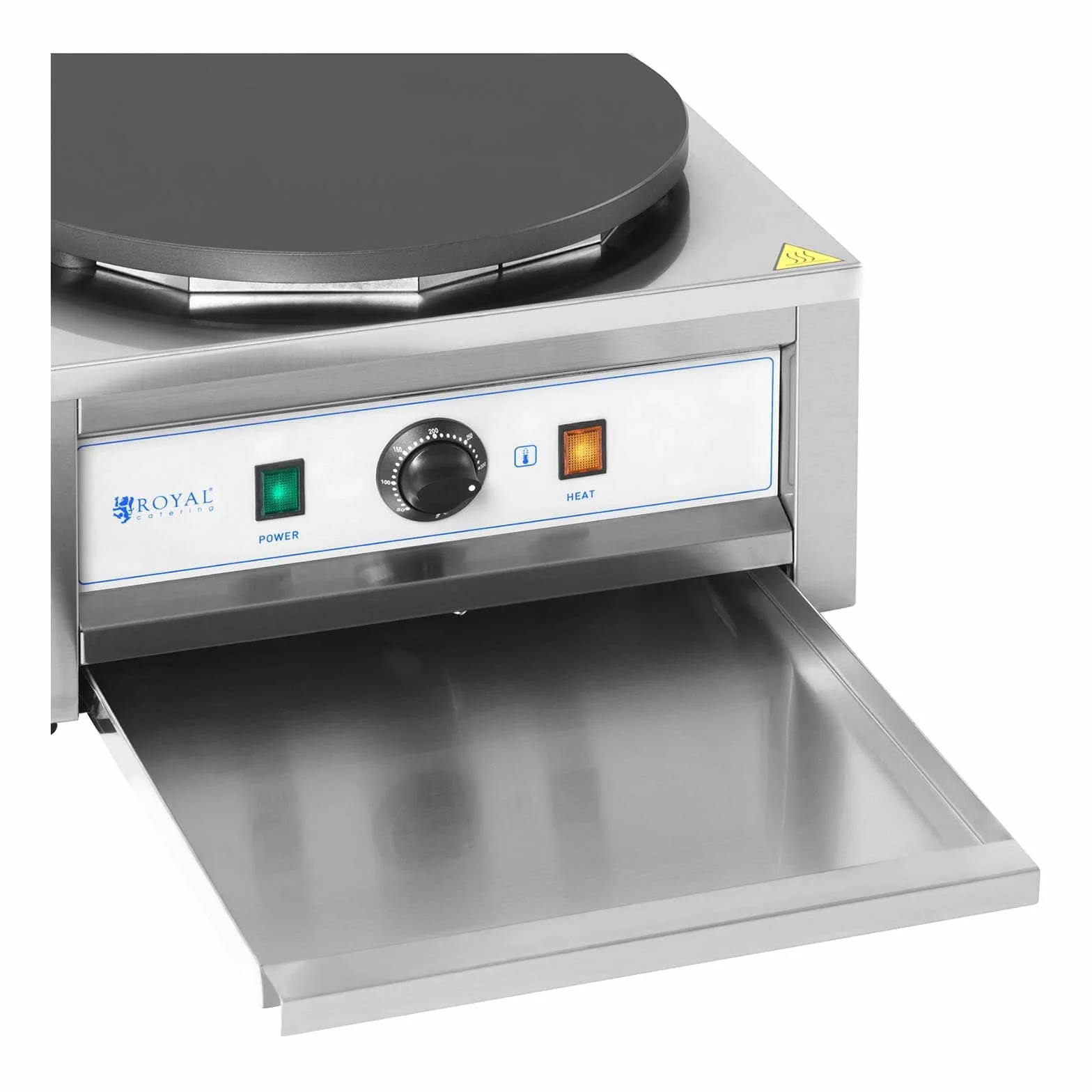 Royal Catering Crepera Máquina de Tortitas RC-CMS01 (Diámetro: 400 mm, 3.000 W, 0-300 °C, Acero inoxidable/hierro fundido revestido de teflón)