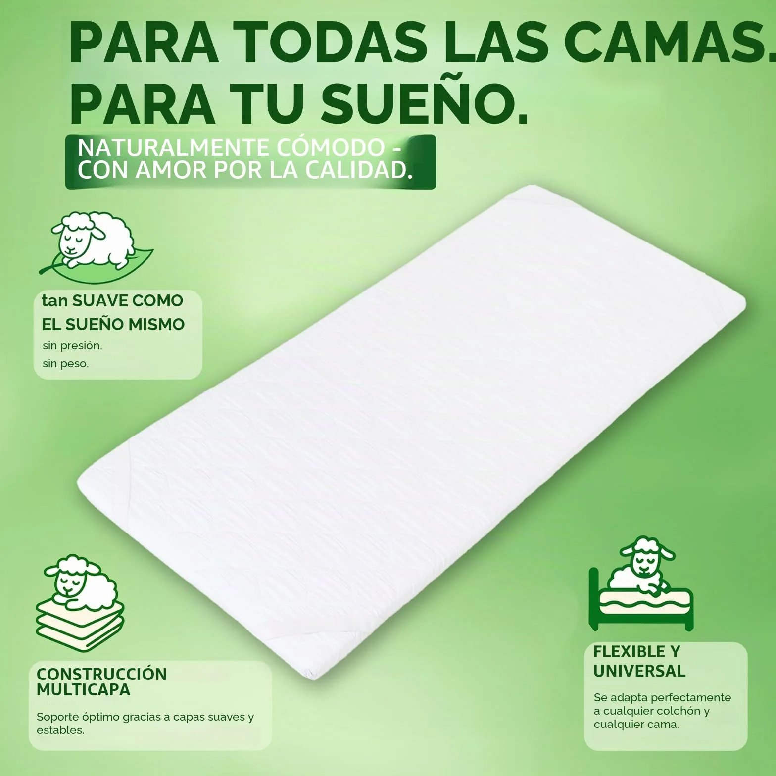 Topper Colchon 120x200 cm – Tsobrecolchon Hipoalergénico y Lavable con Confort Ergonómico - Mattress Topper para Dormir Cómodamente sin Dolores de Espalda
