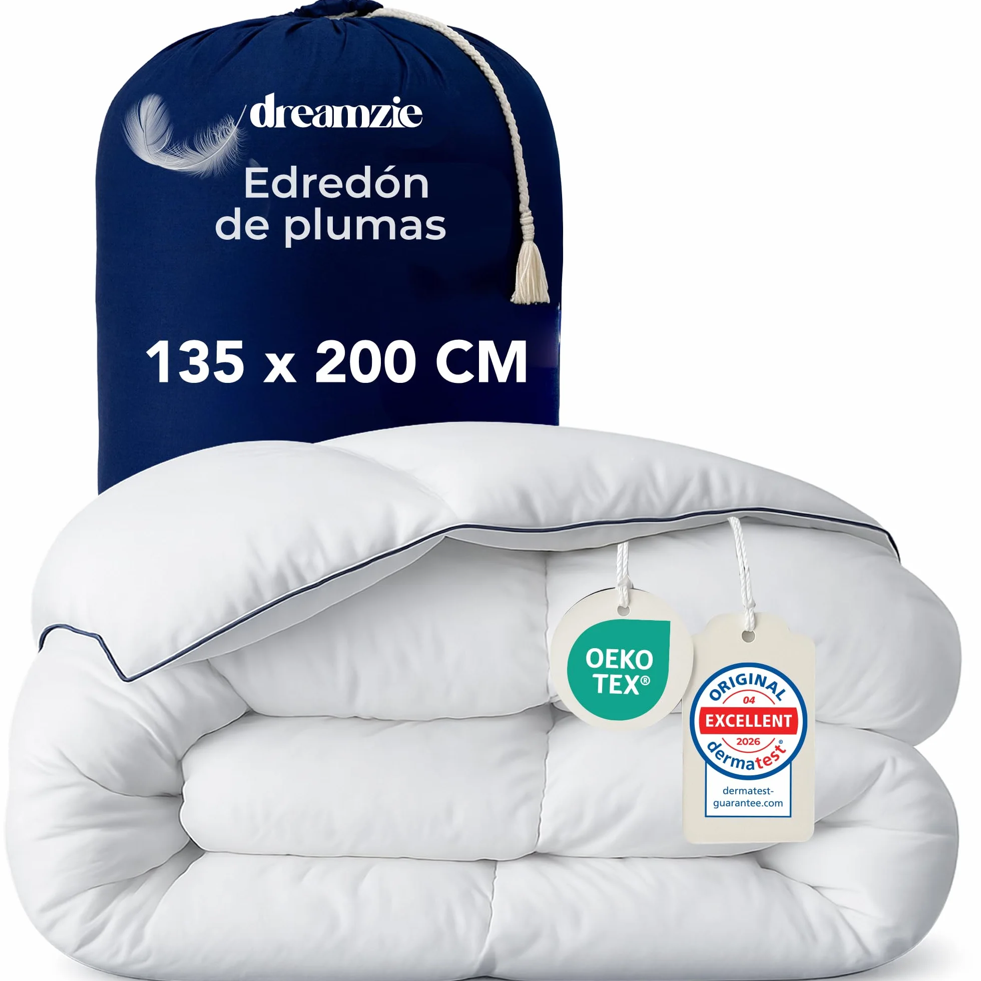 Dreamzie - Edredón de Plumas Ultracómodo Nordico Cama 135 - Duvet y Plumón de Pato 450gsm – Certificado Oeko-Tex, Downpass y RDS para Bienestar Animal