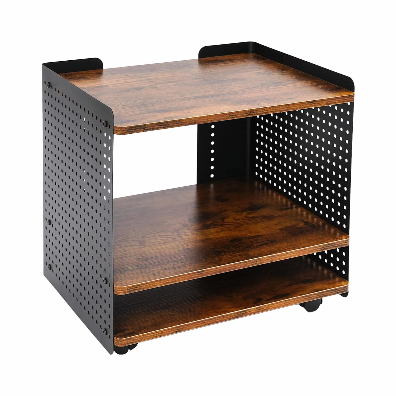 Mesa de impresora, 50 x 39 x 40 cm, soporte para impresora de 3 niveles, soporte para impresora móvil con organizador, estantería, archivador para oficina en casa (negro, marrón)