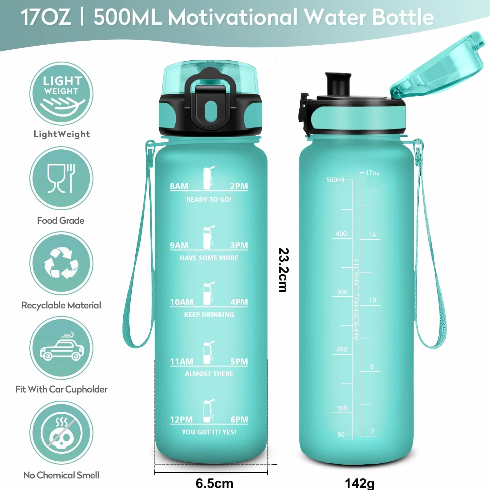 KollyKolla Botella Deportiva Cantimplora Niño 500ml, sin BPA, Prueba de Fugas, Reutilizable