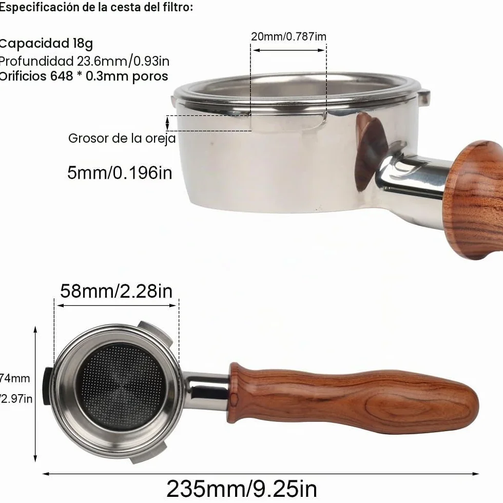 Portafiltro sin fondo de 58 mm, 3 orejas para cafetera espresso Cecotec Barista Maestro/Casabrews Ultra de 58 mm, con tres orejas de 4,9 mm de grosor