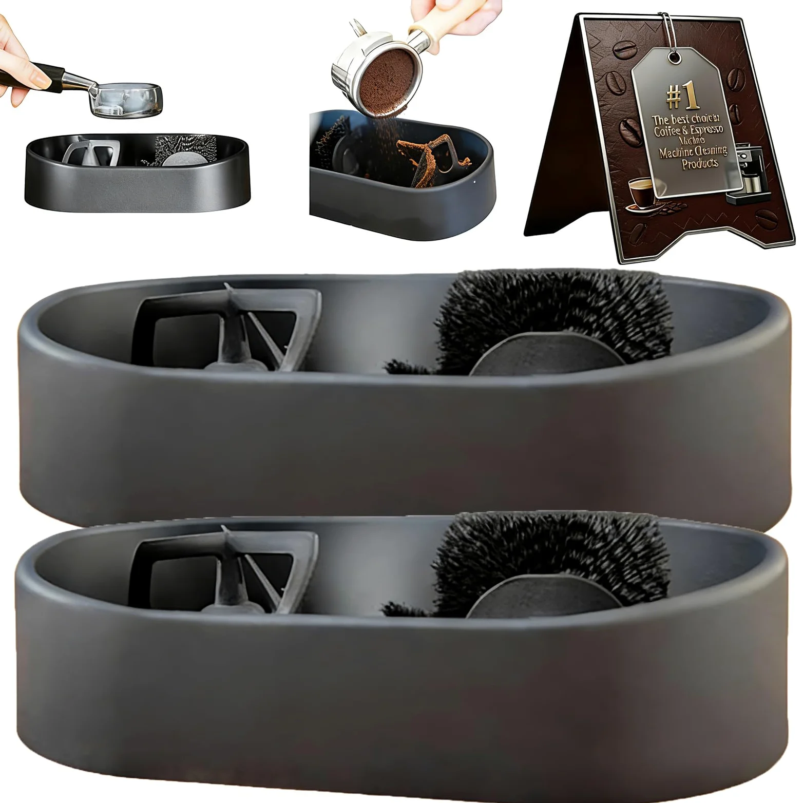 Kit de limpieza de portafiltros con bandeja antiderrames, soporte premium y cepillo para máquinas de espresso, herramientas esenciales de limpieza de café (sin variantes de color)