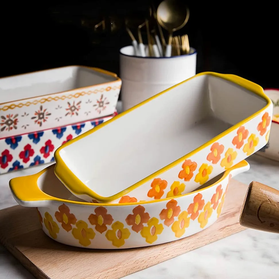 Fuente para Hornear Plato de Hornear de cerámica, Plato de cazuela Rectangular/Redonda, sartenes de lasaña para cocinar, Cena de Pastel, Cocina, 8/8.5inches Bandejas Horno (Color : Oval)