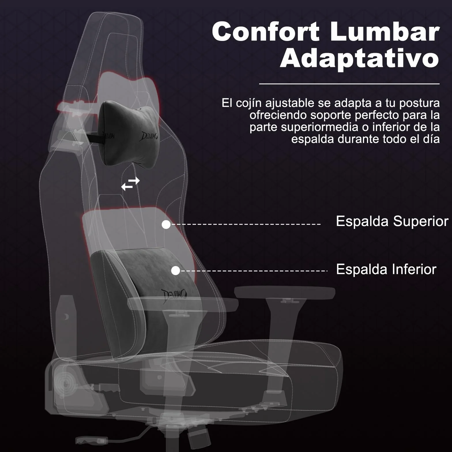 Devoko Silla Gaming Ergonómica para Adultos, con Reposabrazos 3D, Espuma de Alta Densidad, Soporte Lumbar Ajustable, Base Metálica Robusta, Ideal para Juego y Oficina, Negro