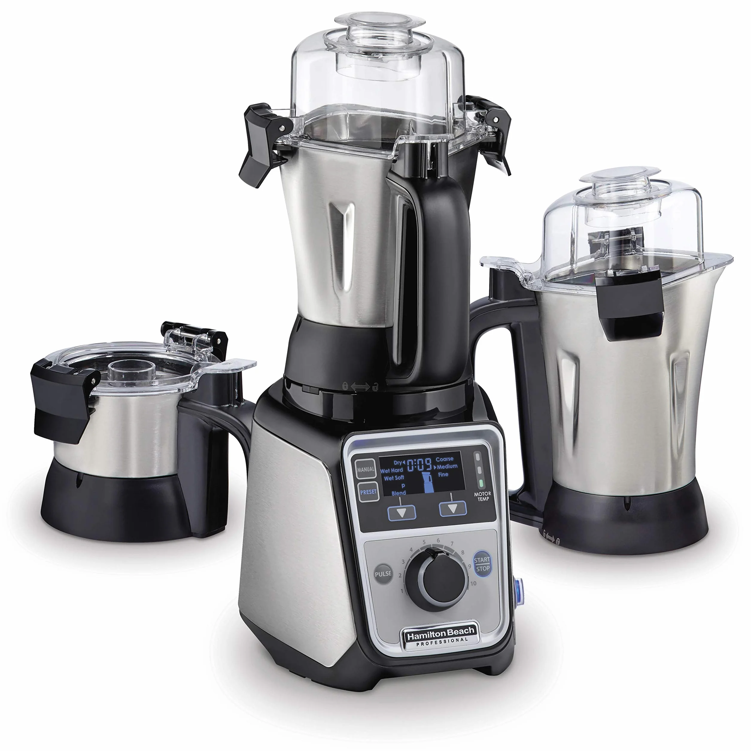 Hamilton Beach - Molinillo mezclador profesional 4 en 1, motor de grado comercial de 1400 W, 120 V, 3 tarros a prueba de fugas, para especias húmedas y secas, chutneys y curries, diseñado en India y