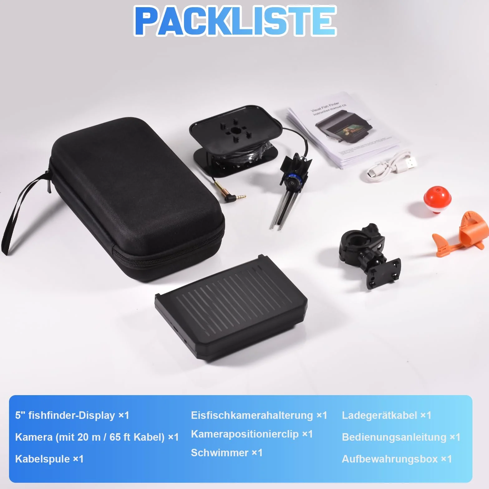Cámara de pesca submarina 1080P 5 pulgadas IP68 6000 mAh 220° gran angular 20 m cable 17 LED IR