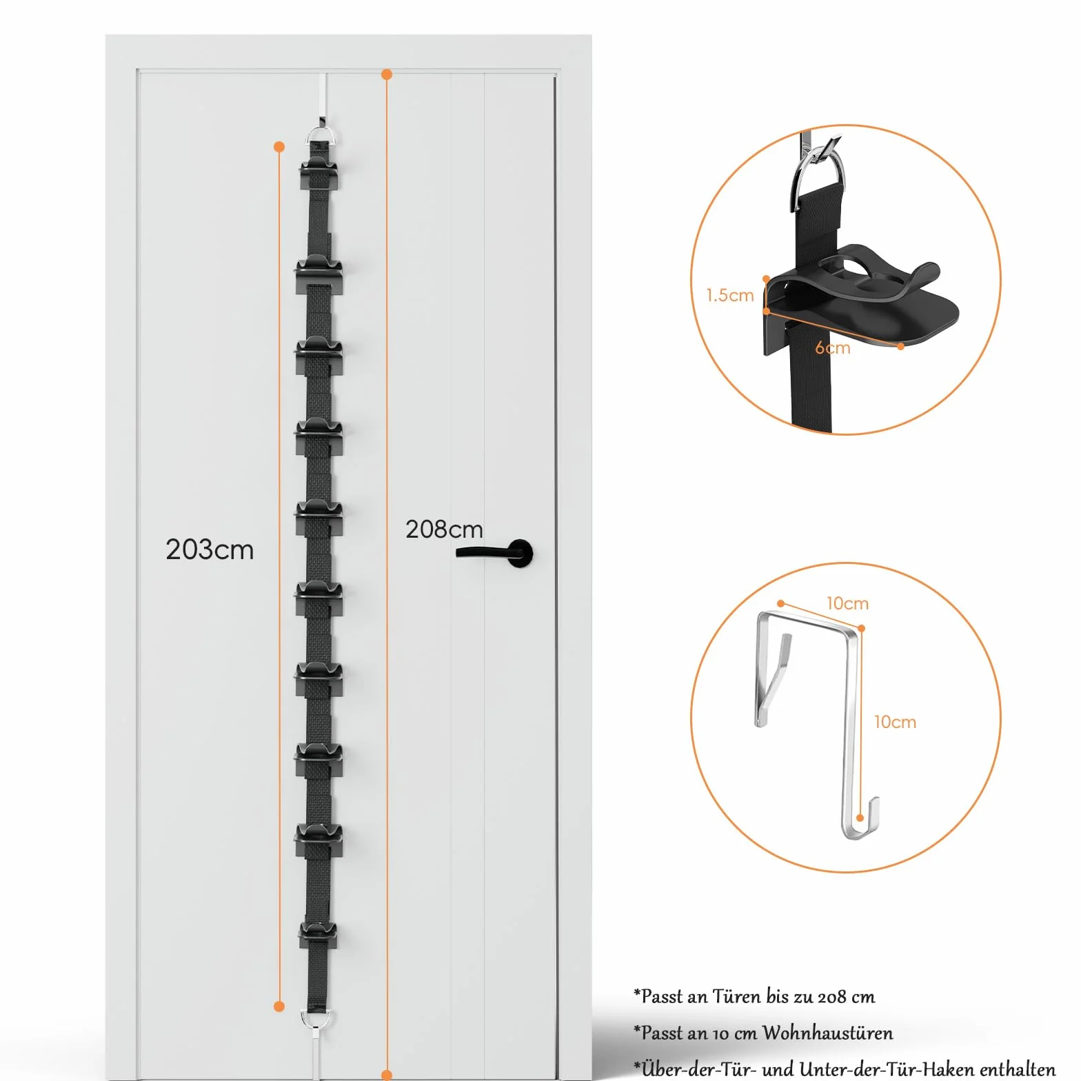 Soporte para gorras de béisbol sobre la puerta, espacio para 20 – 40 gorras, almacenamiento colgante con 2 correas ajustables (negro)