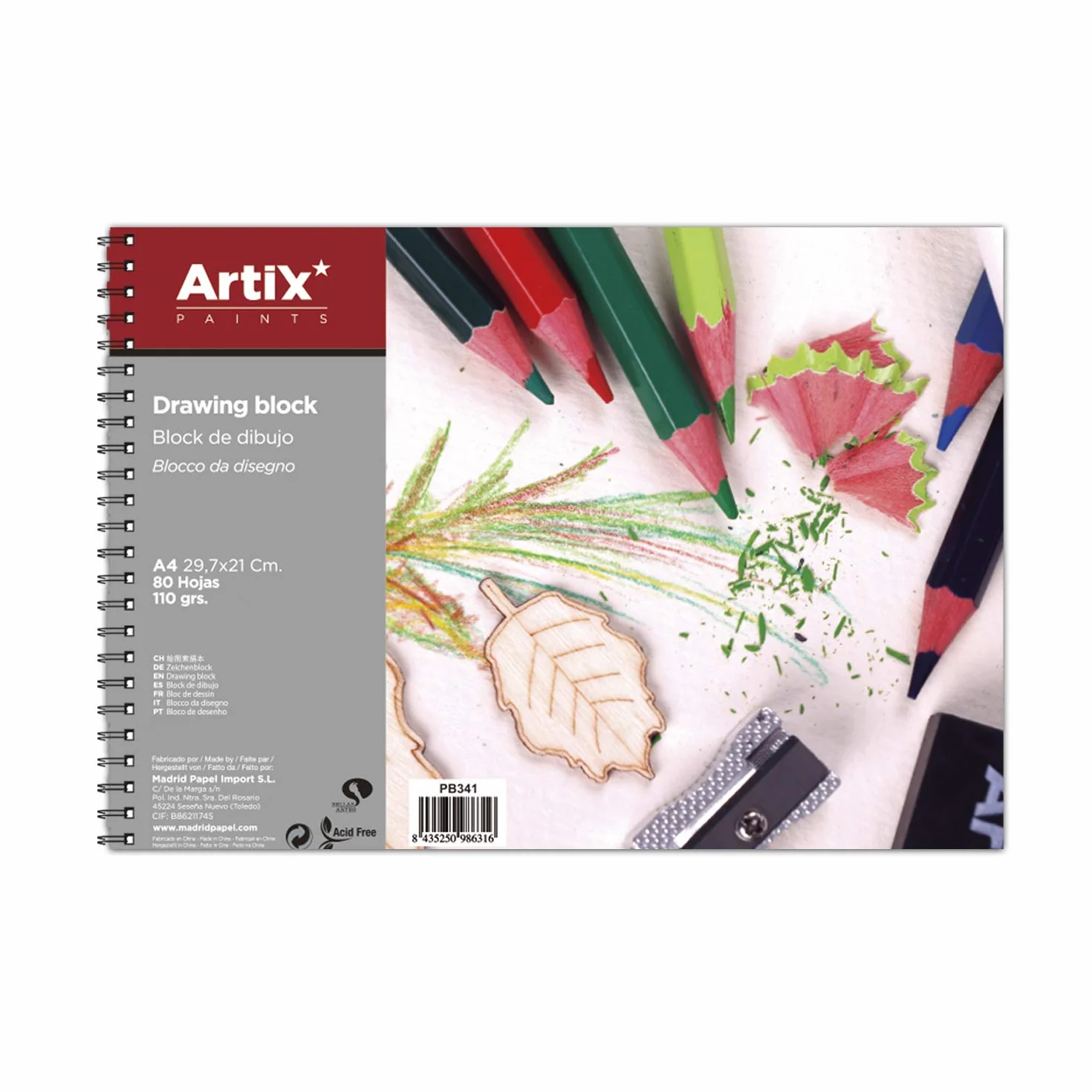 MP-ARTIX, Bloc de Dibujo, Tamaño A4, 80 Hojas de 110gr, Bloc de Bocetos con Espiral, 29.7x21 cm, Ideal para Dibujar con Carboncillo, Lápiz, Rotulador, Ceras o Pinturas