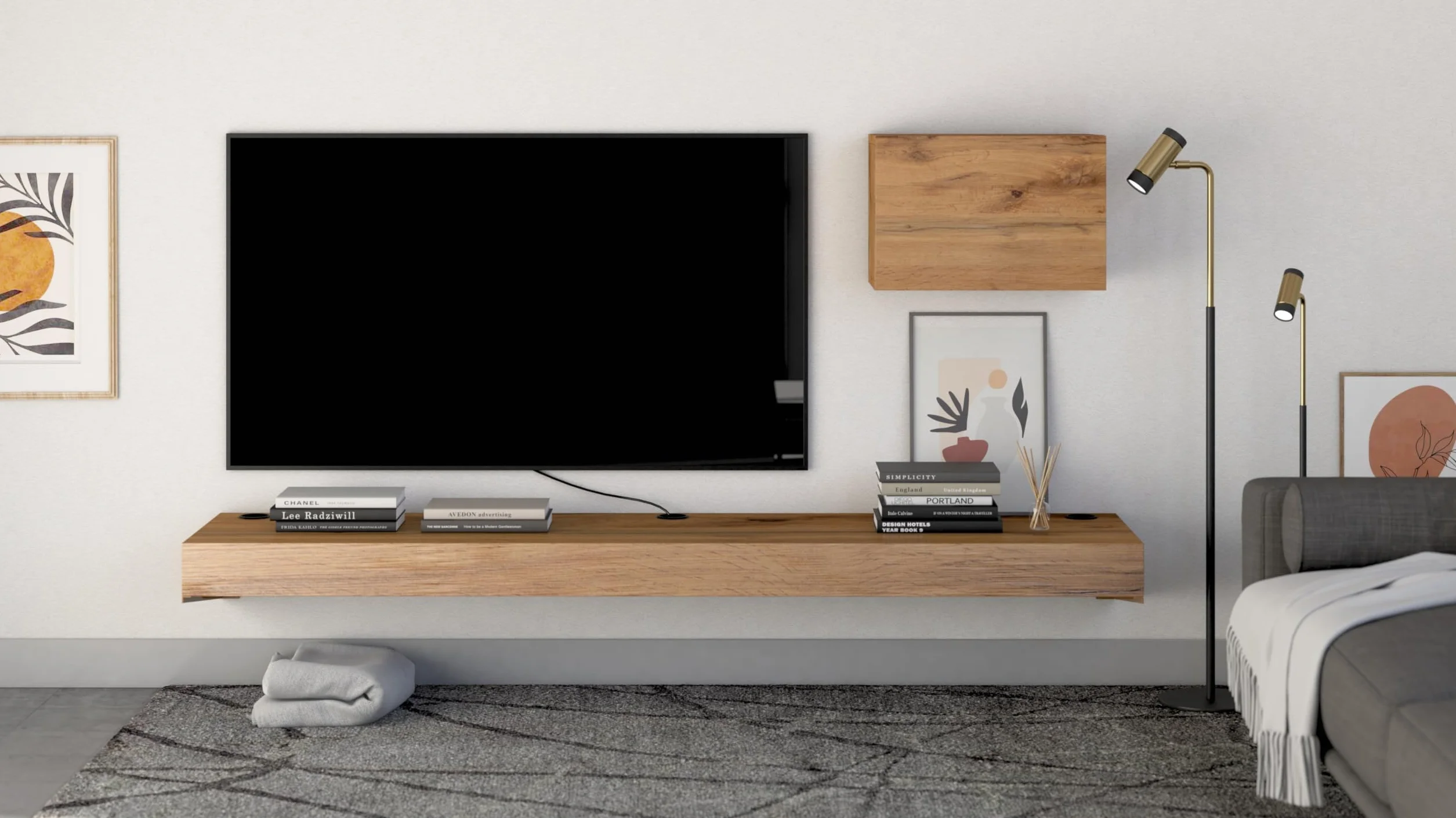 Mobili Fiver, Mueble TV Suspendido Evolution 180x40, Madera Rustica con Cargador inalámbrico, Made In Italy