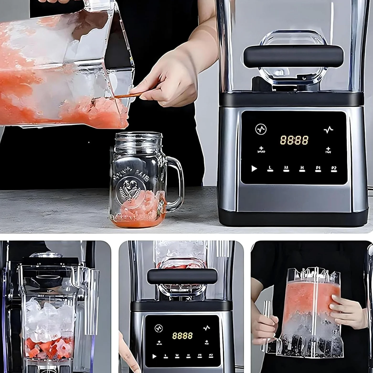 Ice Slush Machine - Mini licuadora silenciosa para batidos, cócteles y té helado, potencia máxima de 1800 W con caja de sonido