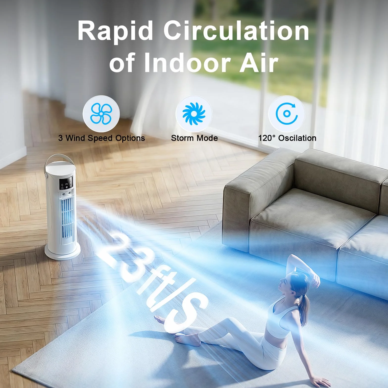 Aire Acondicionado Portátil – Mini Aire Acondicionado con Función de Refrigeración y Humidificación, 4 Niveles de Temporizador, Salida de Aire Oscilante de 120°, Oficina, Dormitorio（Blanco perla）