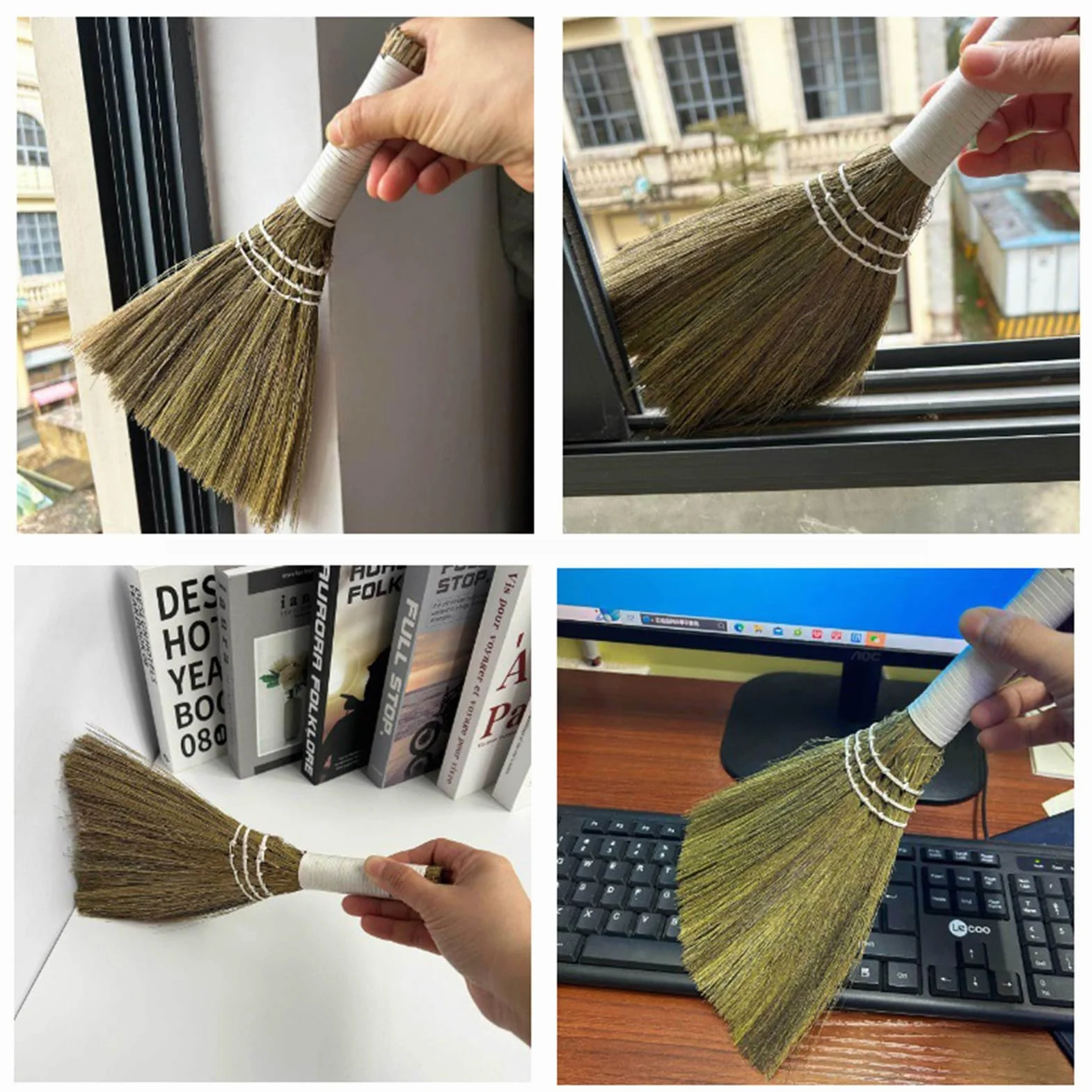 1 escoba de paja de arroz, mini escoba de jardín, hecha a mano, de bambú natural, escoba de paja vietnamita, cepillo para el polvo, limpiador para muebles del hogar, coche (pequeño)