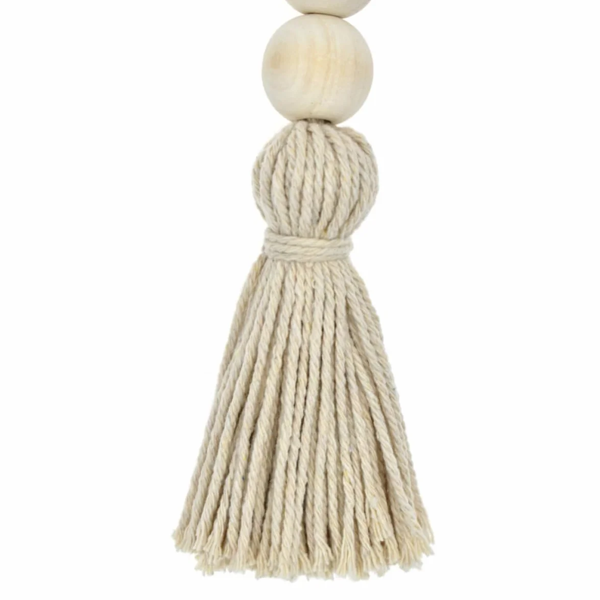 2 Borlas Decorativas de Cuentas de Madera Hechas a Mano Cuerda de Algodón Natural para Decoración de Manijas de Puertas y Armarios Estilo Bohemio Beige