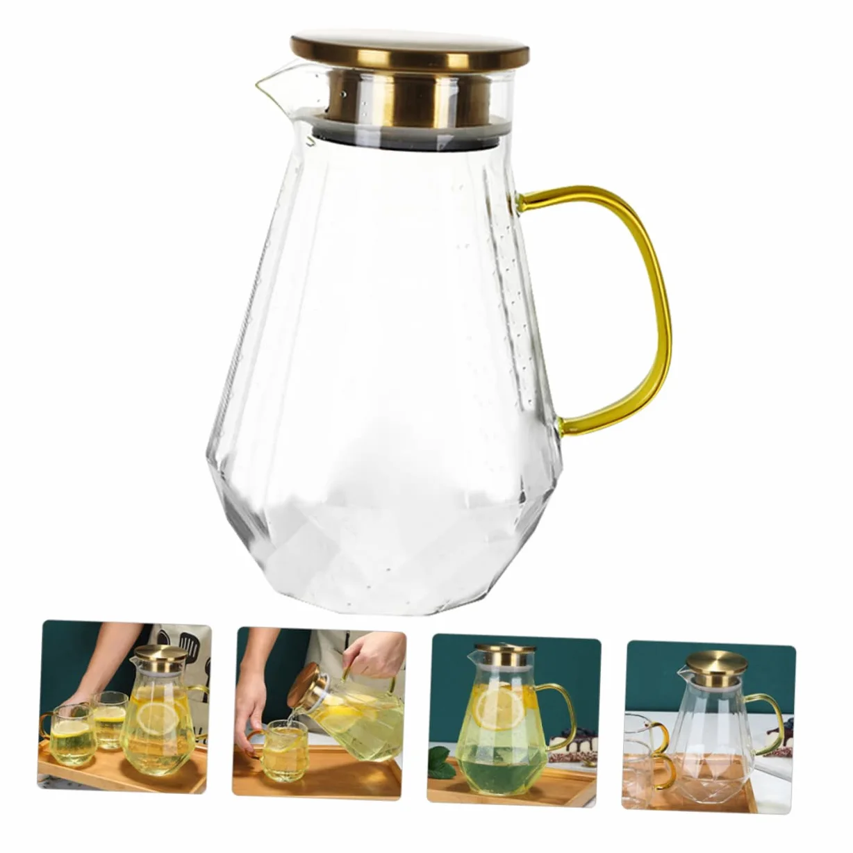 SOIMISS Jarra de Agua Fría de Vidrio con Tapa y Vertedor de Gran Capacidad para Servir Bebidas Refrescantes como Jugos Caseros Infusiones de Hierbas o Agua con Hielo para Fiestas o Reunion