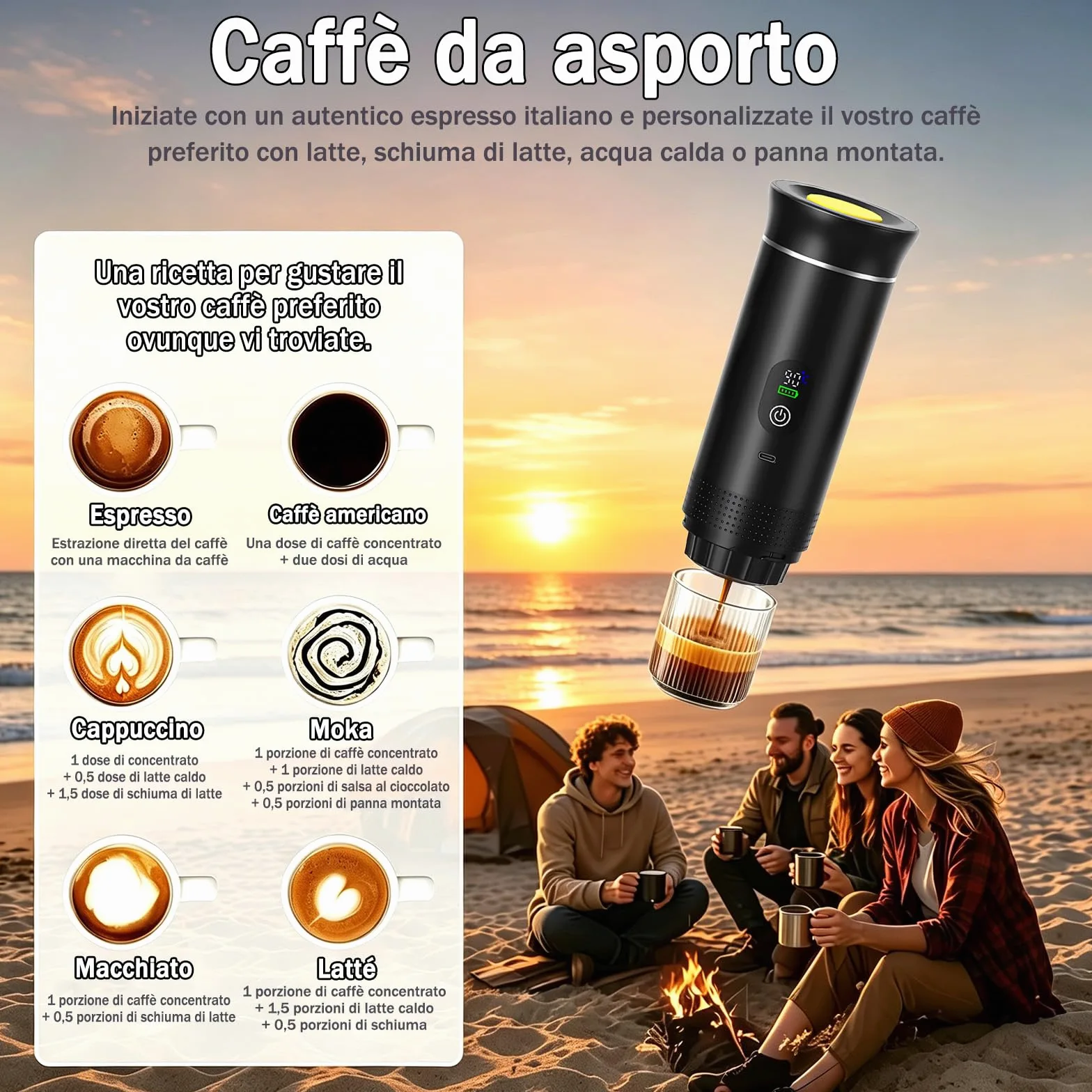 Portable Coffee Maker 3 en 1 Espresso Machine USB-C Mini Electric Hot Water Coffee Maker Compatible with Ness-Preso, Dolce-Gusto and Ground Coffee Capsules