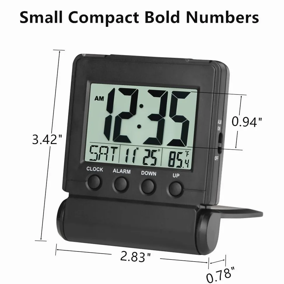 FAMICOZY Reloj despertador plegable con calendario, color negro