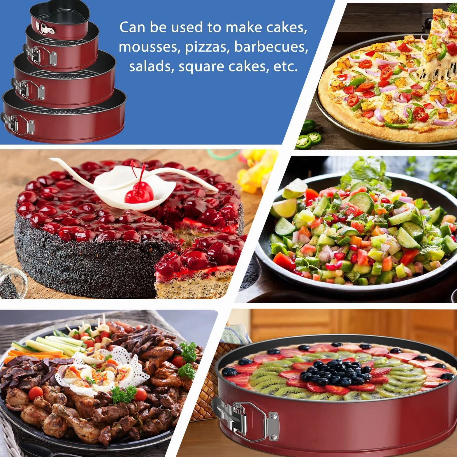 Molde Desmontable de Repostería 4 Piezas, Capa Revestimiento Desmontable Antiadherente, Redondos Moldes para Pasteles 12/18/22/26 cm con Boquillas para Manga Pastelera Set, Raspadores Tartas