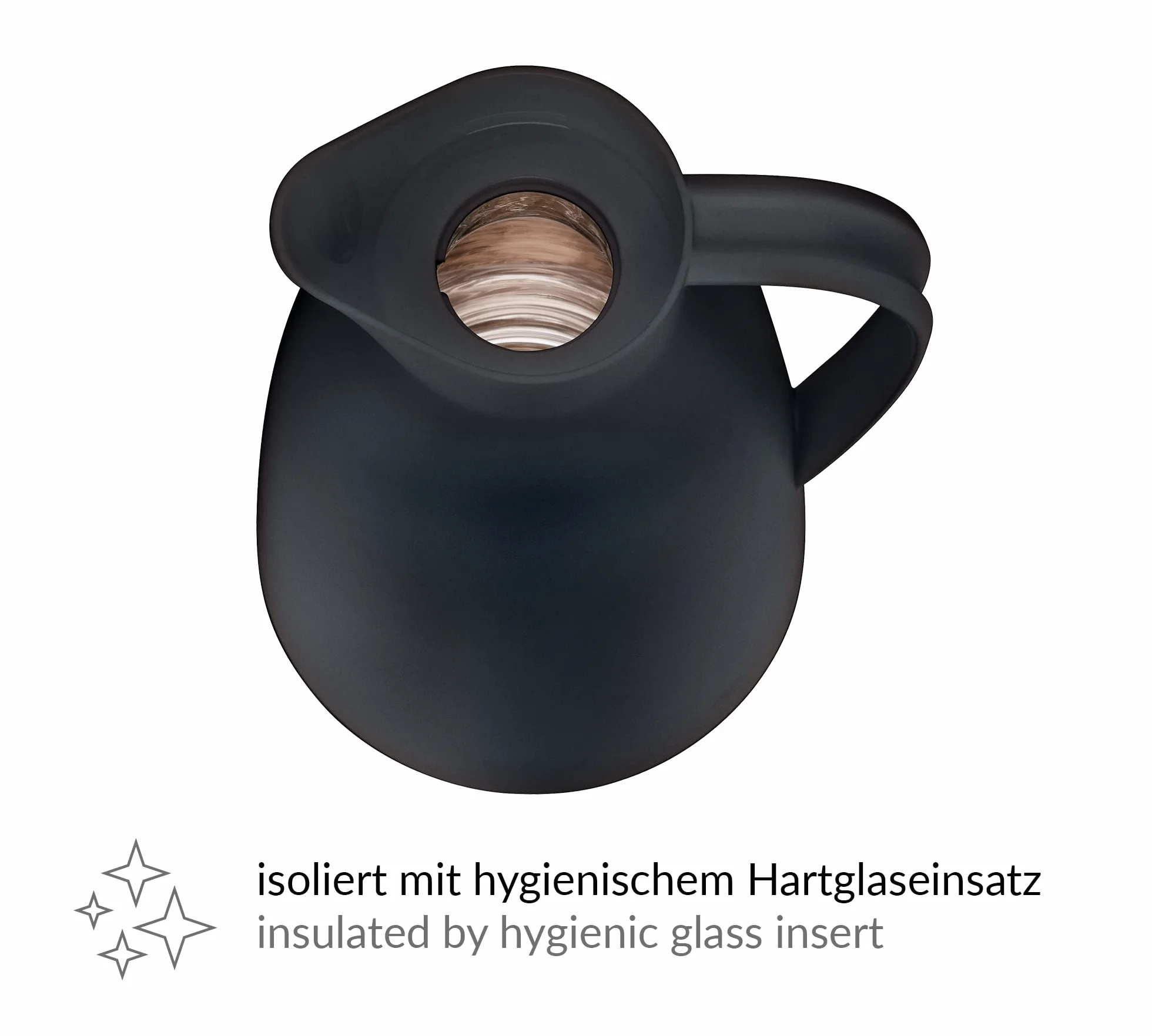 alfi Eco 1,0 l, Jarra isotérmica con inserción higiénica de Vidrio Duro de plástico, tapón de Rosca con cómodo pulsador, vertido con una Mano, Ideal como Jarra de café, Jarra de té, sin BPA