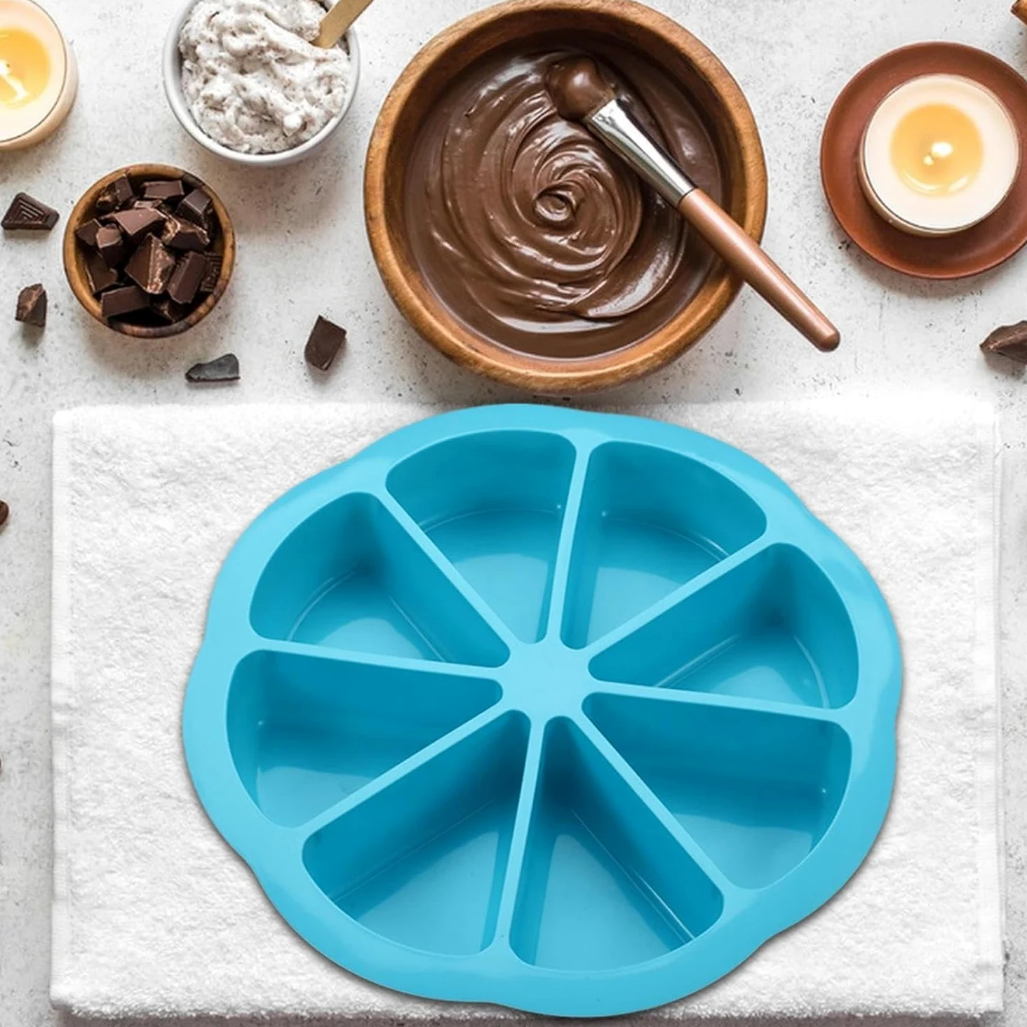 Molde de silicona para tartas de 8 cavidades, moldes de silicona para hornear, molde antiadherente para rebanadas de pizza, molde de silicona para tartas, molde triangular para pasteles, herramienta