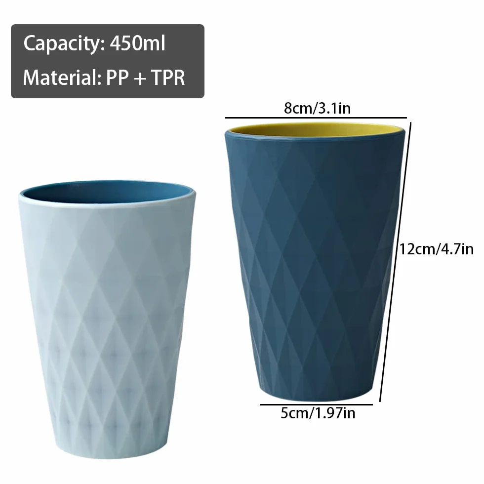 Vaso Cepillo de Dientes, 2 Piezas Taza de Plástico, Vaso Cepillo de Dientes bañ, Fuerte y Resistente a la caída, Apto para Adultos, Adolescentes y niños 450ml/15.8oz