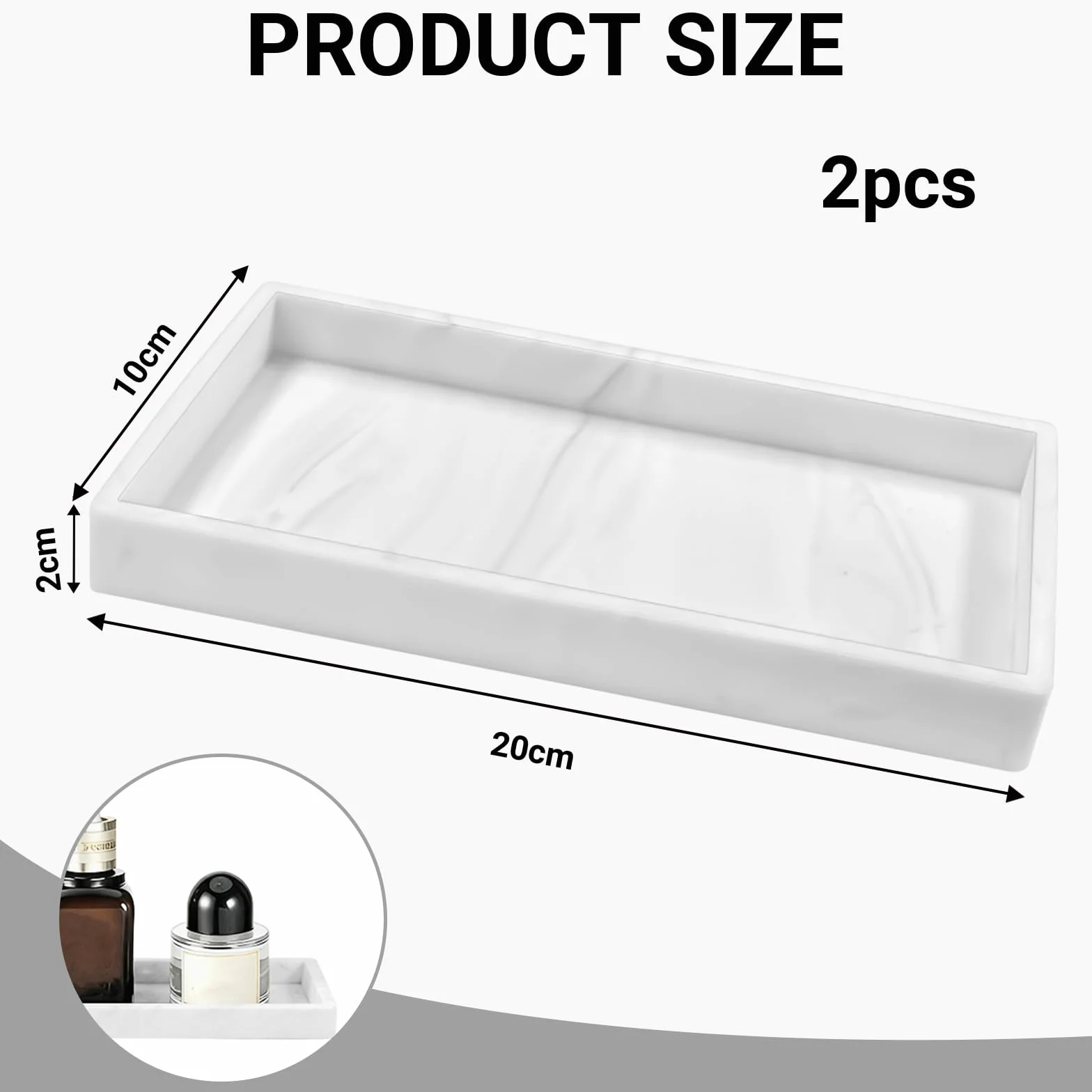 2 Bandejas para Baño,Bandeja Decorativa de Silicona Vetas de Mármol Blanco,Organizador Perfumes de 20 x 10 cm,Aptas para Baños,Cocinas,Tocadores y Decoración del Hogar